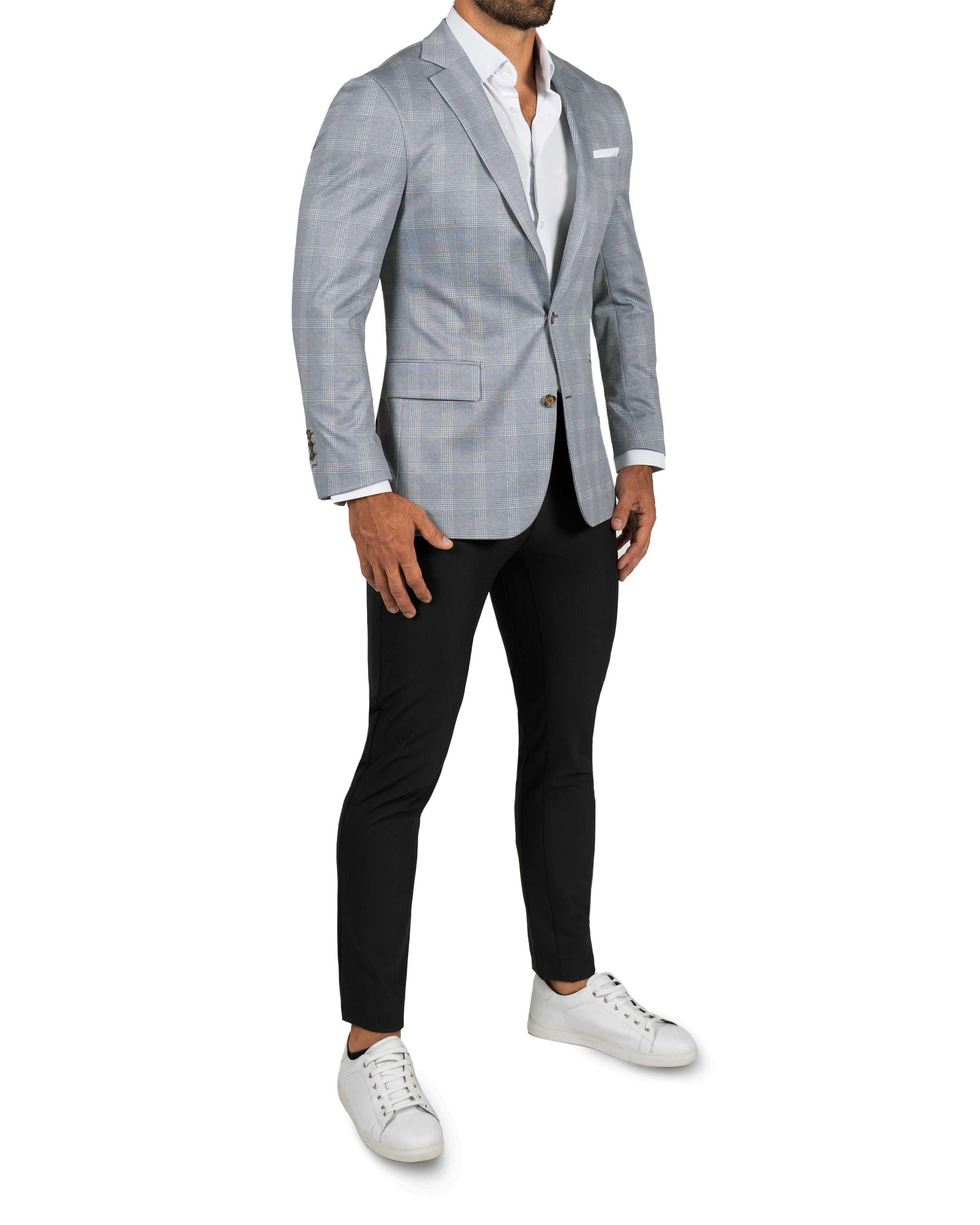 Athletic Fit Stretch Blazer - Ash Grey with White Plaid