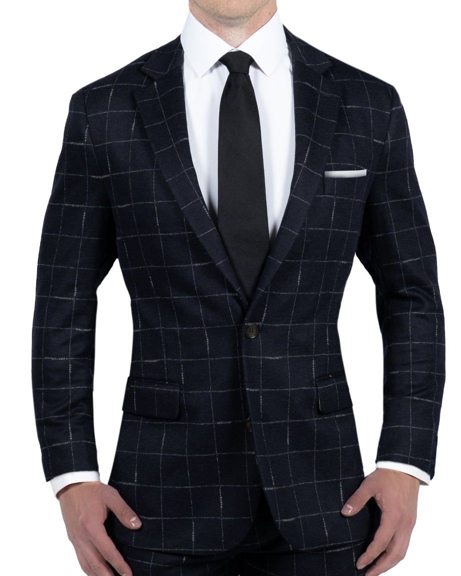 Athletic Fit Wool Stretch Suit - Midnight Navy & Chalk Windowpane