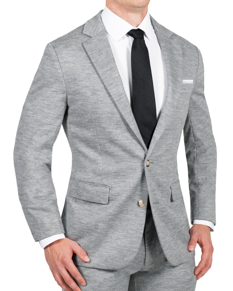 Athletic Fit Stretch Wool Suit - Light Grey with White Mini Stripe