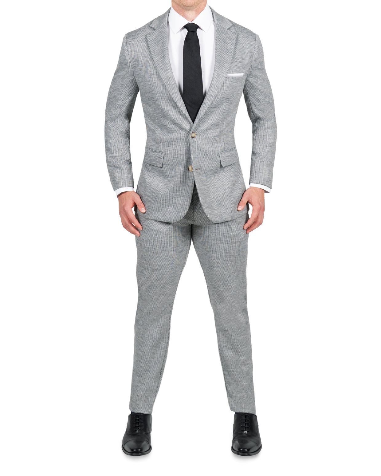 Athletic Fit Stretch Wool Suit - Light Grey with White Mini Stripe