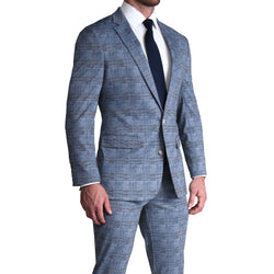 Athletic Fit Stretch Suit - Knit Light Blue, Navy and White Plaid