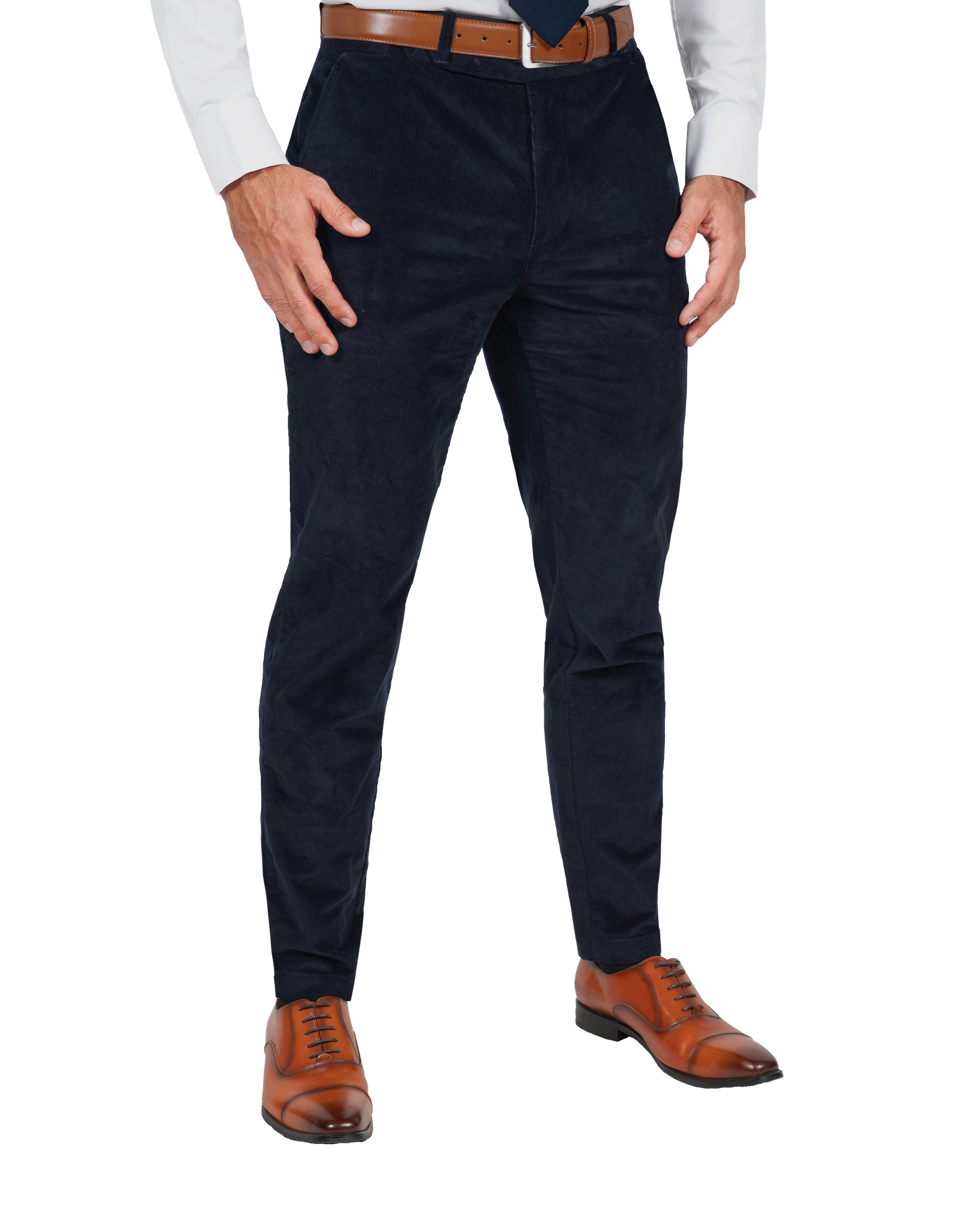 Corduroy Flat Front Waistband Pant - Dark Navy