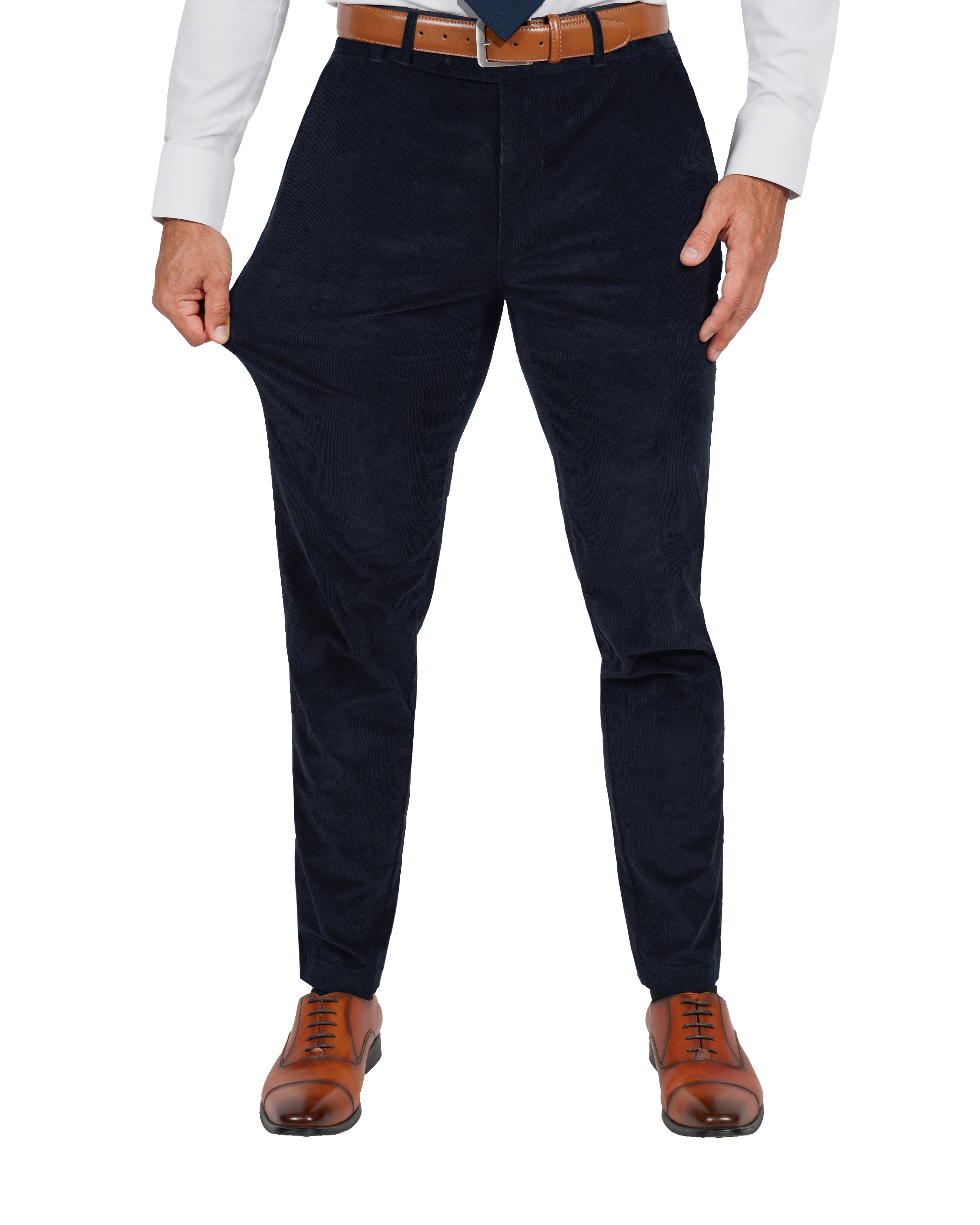 Corduroy Flat Front Waistband Pant - Dark Navy
