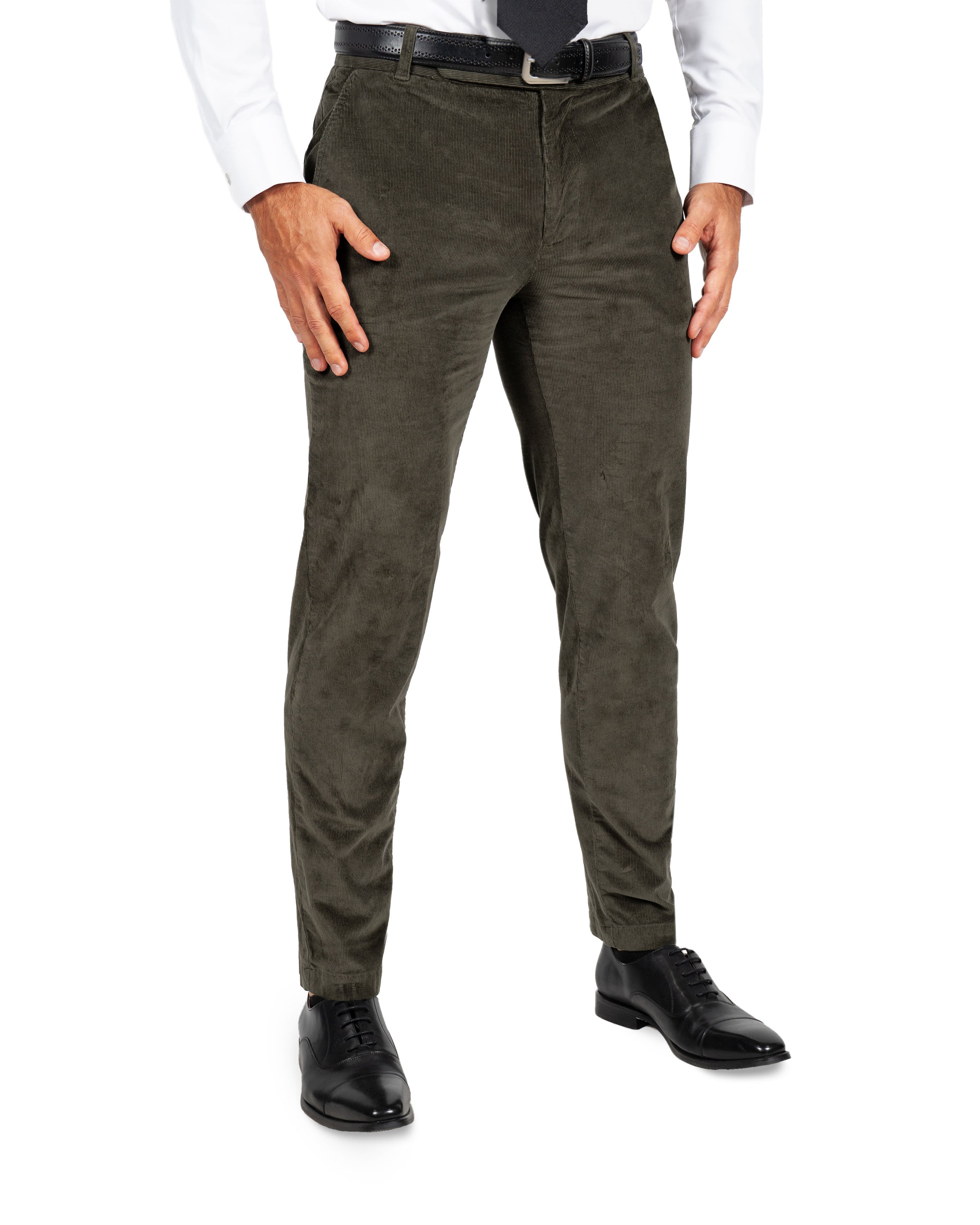 Corduroy Flat Front Waistband Pant - Dark Olive