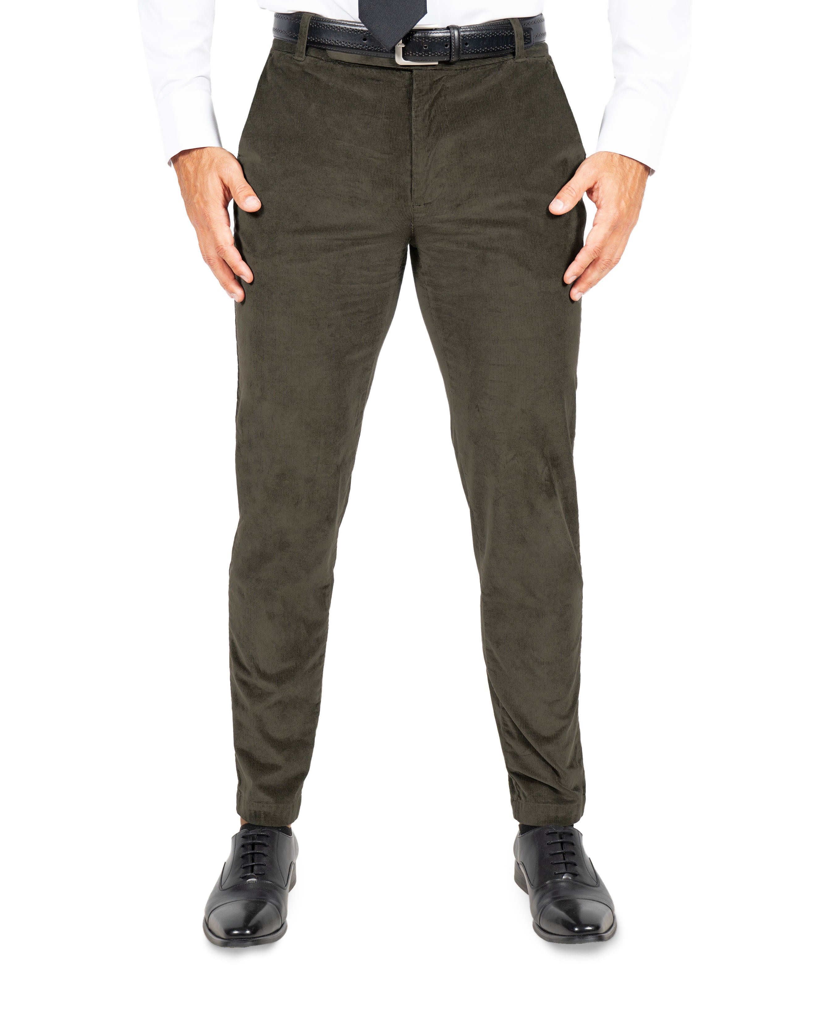 Corduroy Flat Front Waistband Pant - Dark Olive