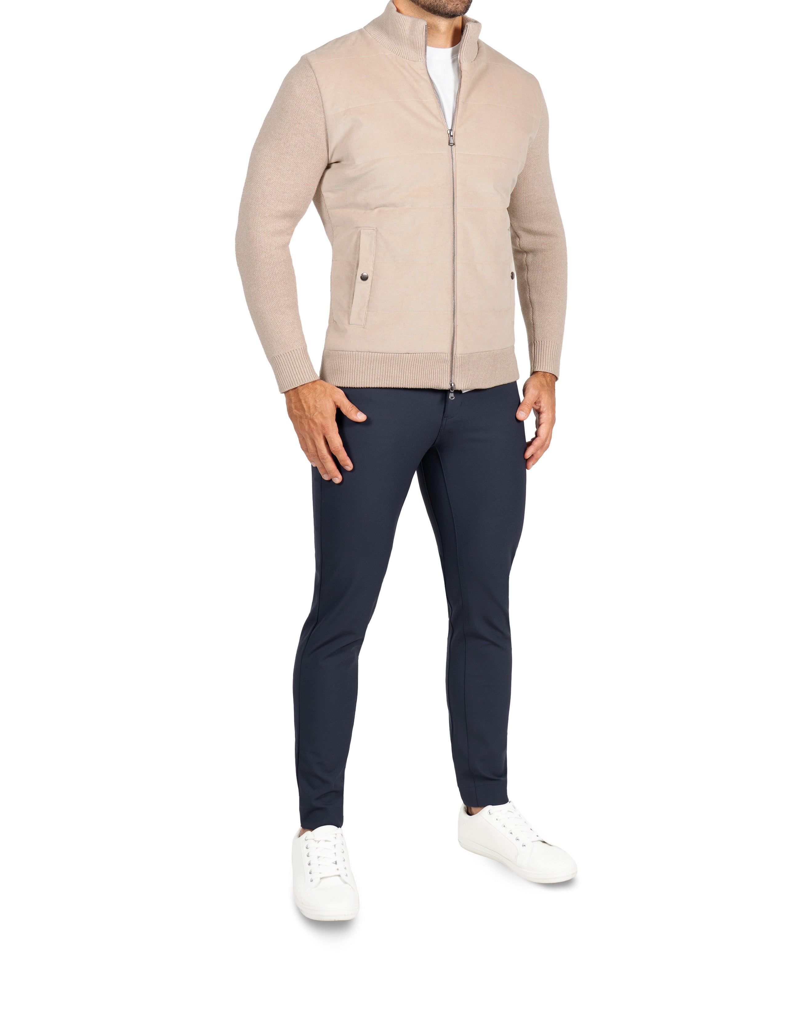 Corduroy Knit Zip Jacket - Tan