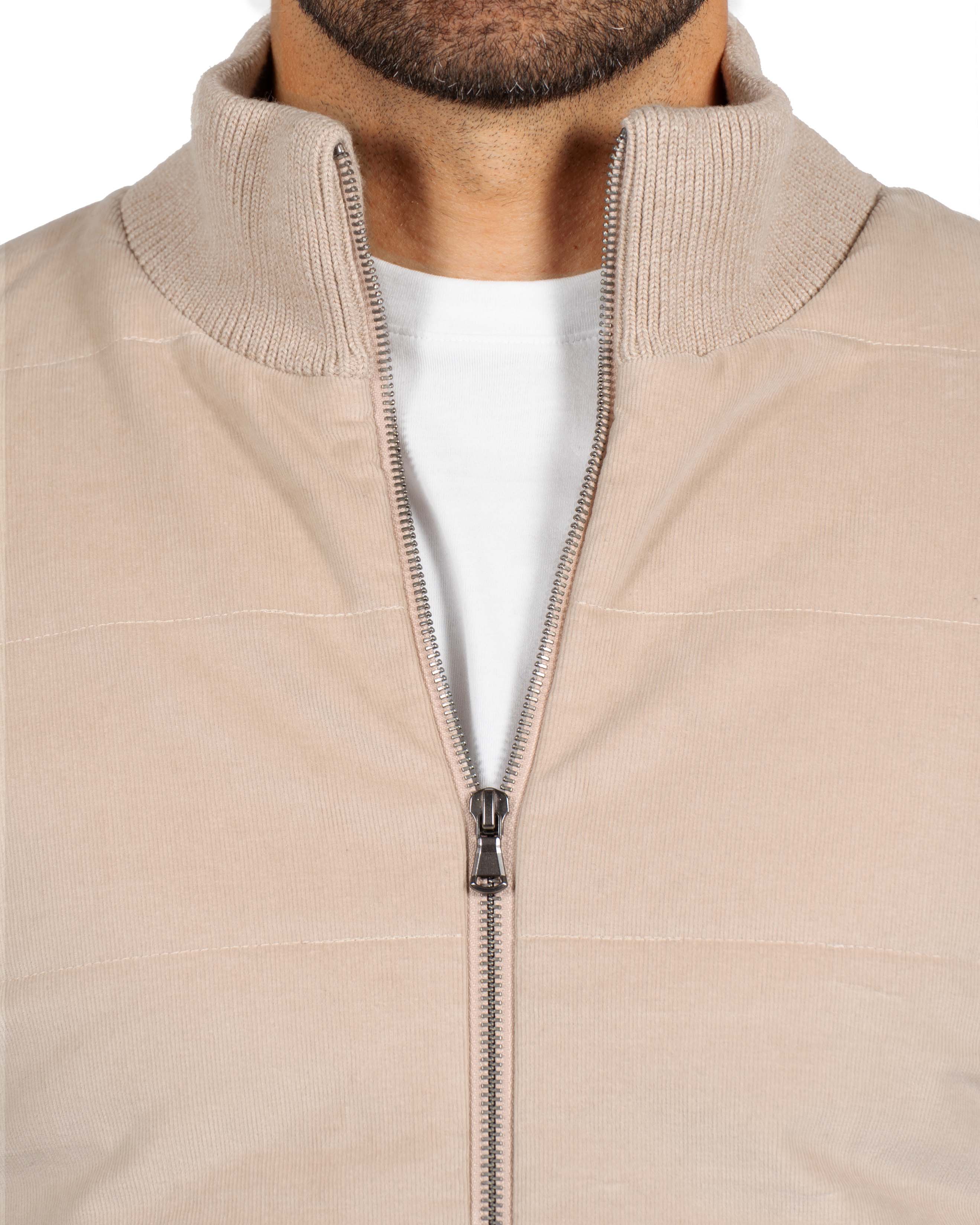 Corduroy Knit Zip Jacket - Tan