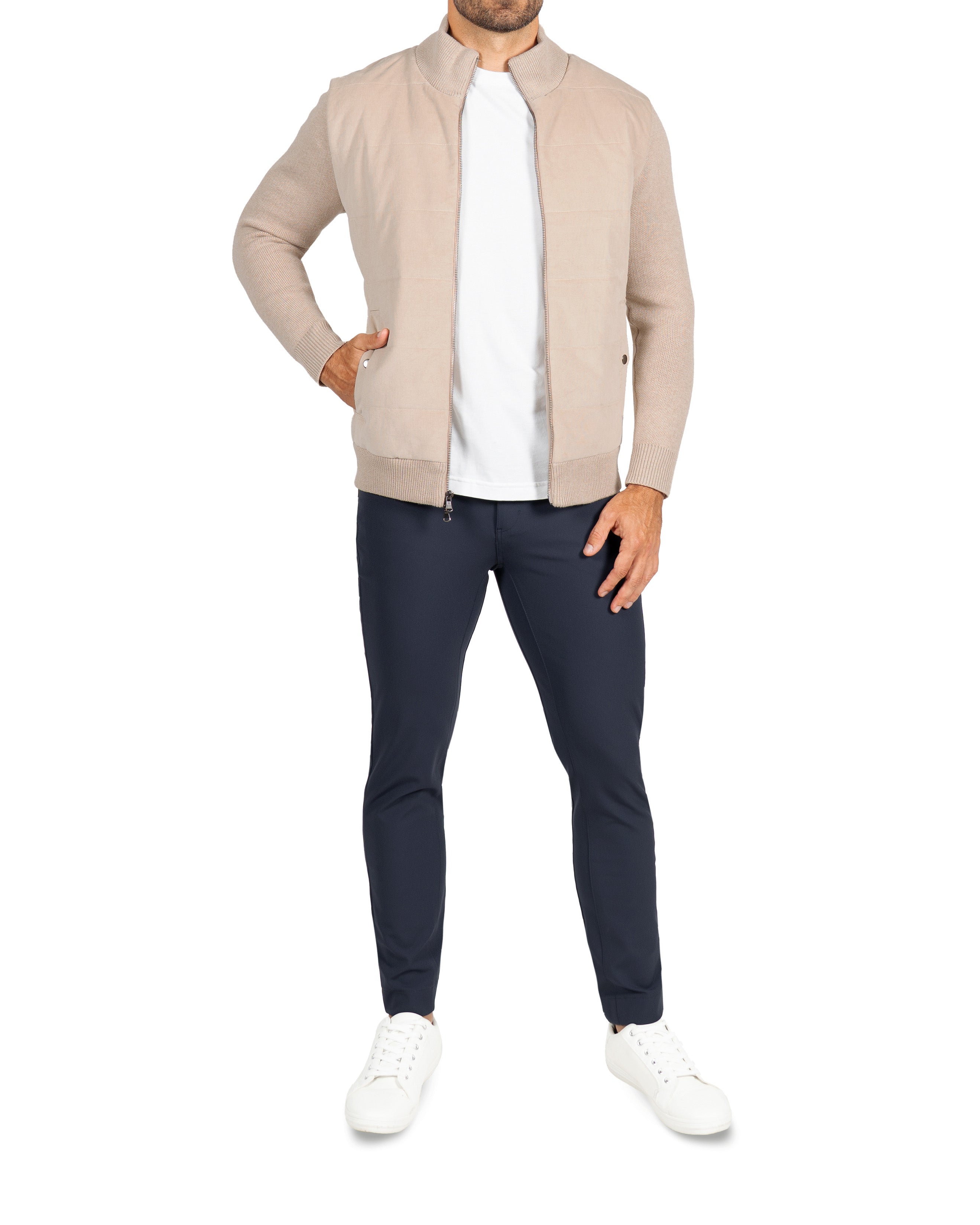 Corduroy Knit Zip Jacket - Tan