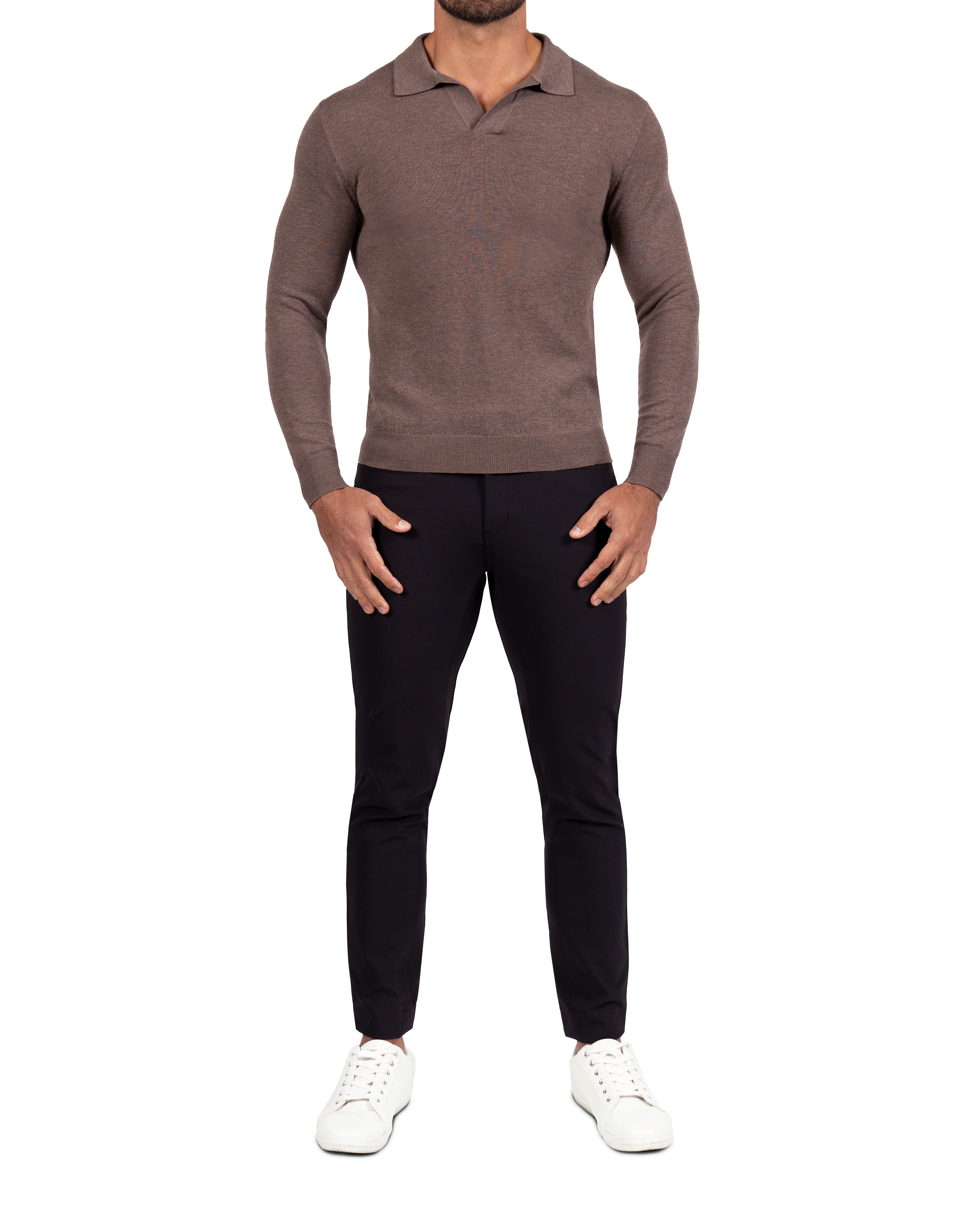 Buttonless Sweater Polo - Brown