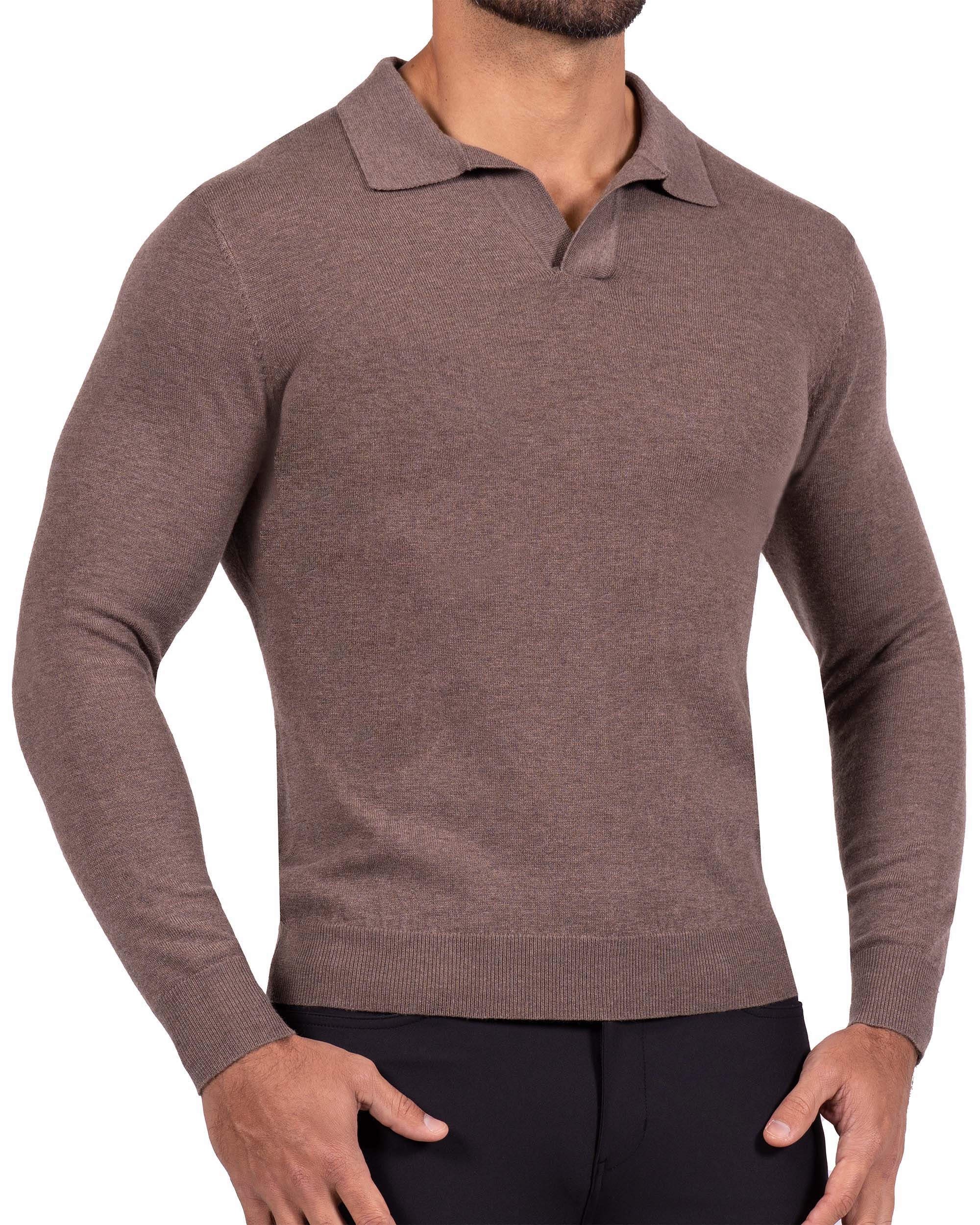 Buttonless Sweater Polo - Brown