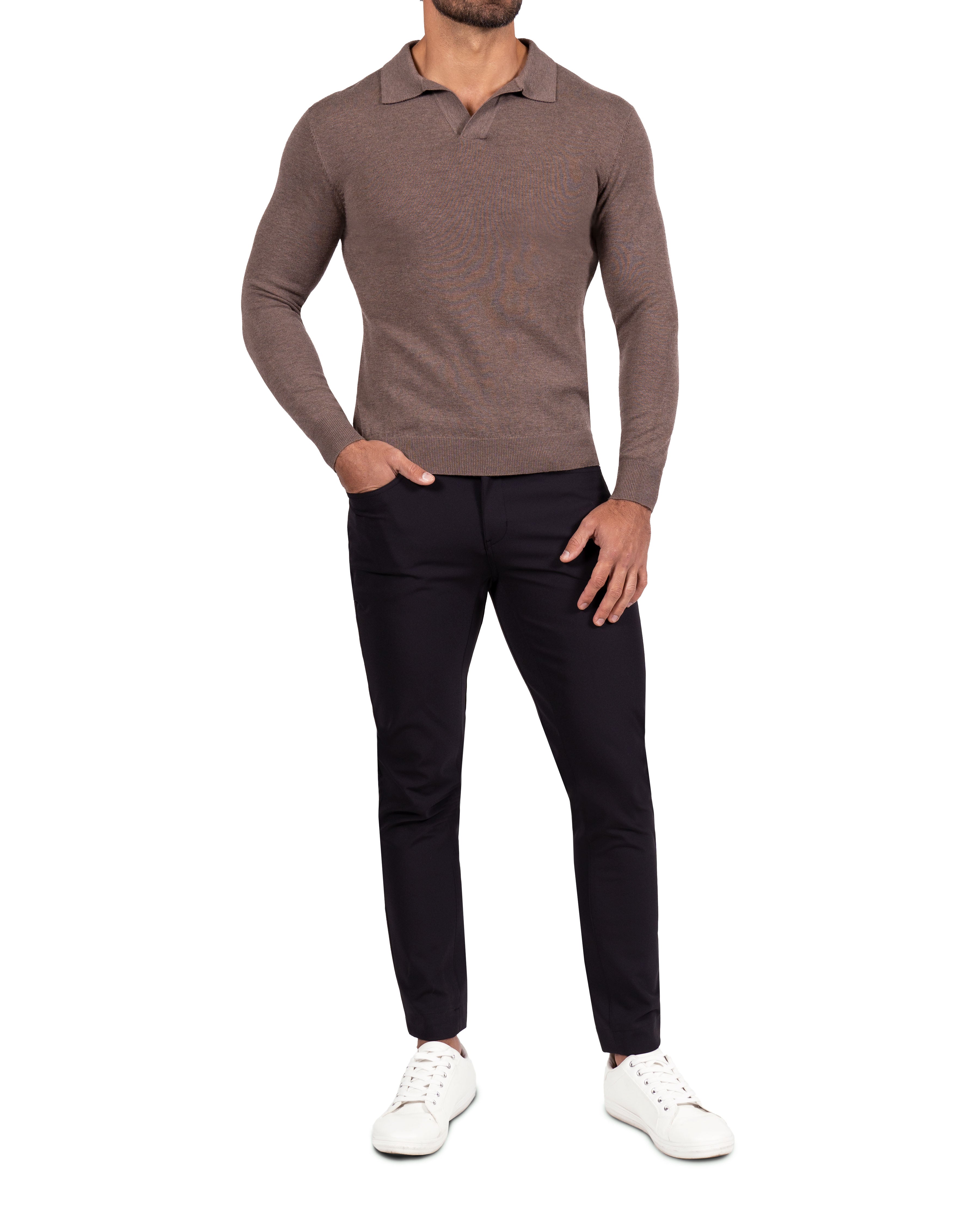 Buttonless Sweater Polo - Brown