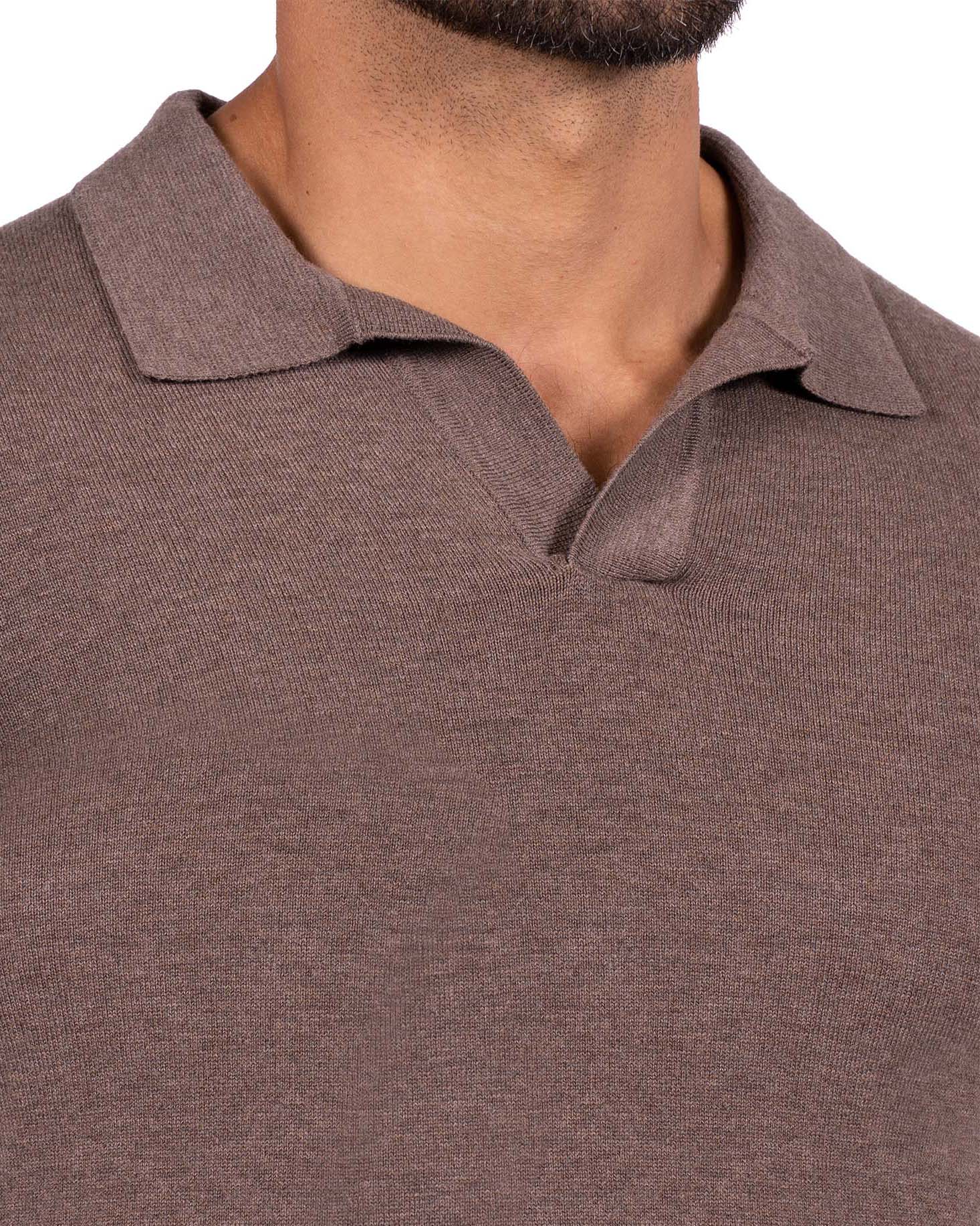 Buttonless Sweater Polo - Brown