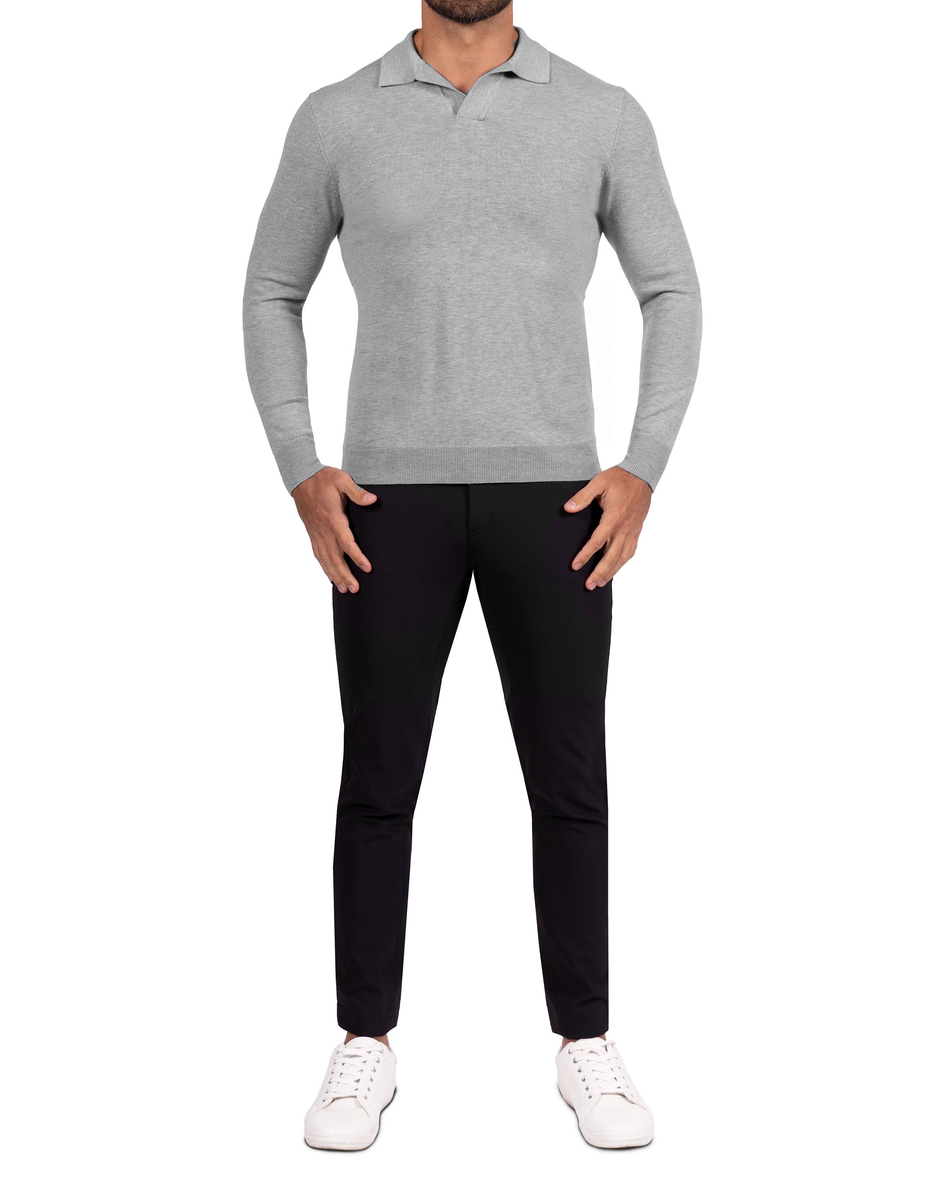 Buttonless Sweater Polo - Light Grey