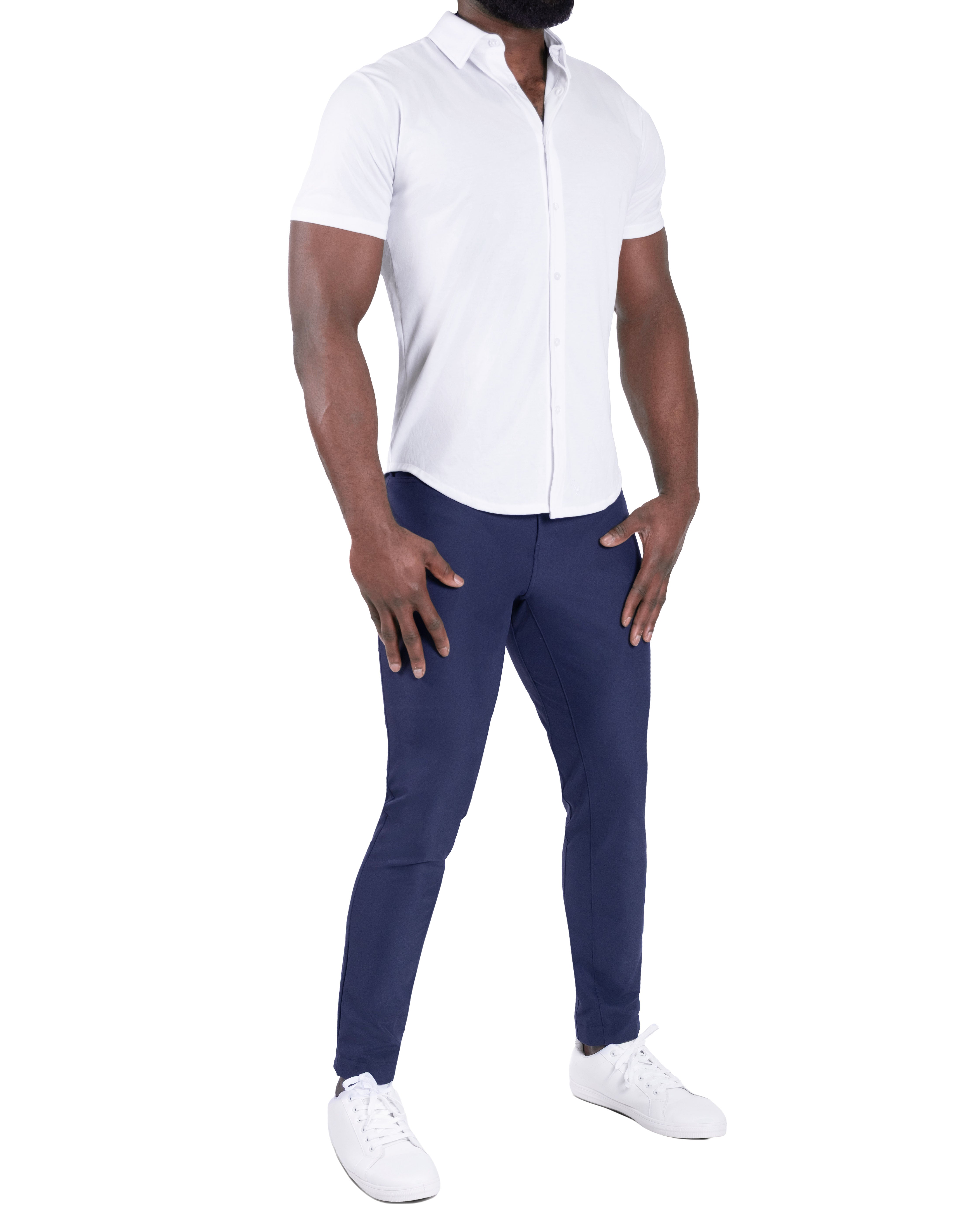 "The Kendric" White Pique Short Sleeve Button Down