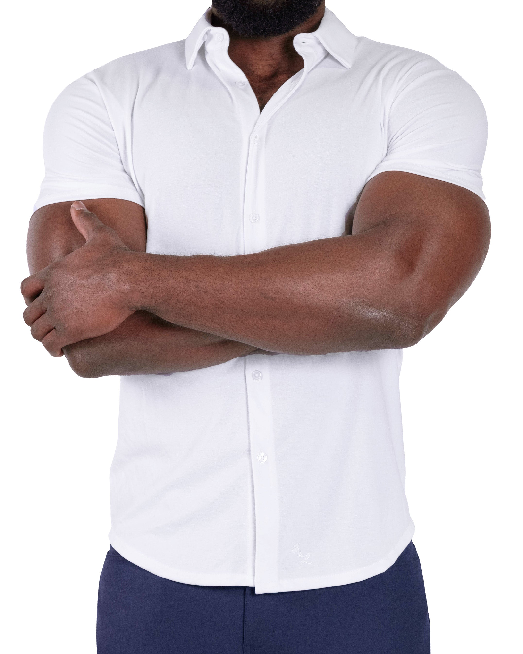 "The Kendric" White Pique Short Sleeve Button Down