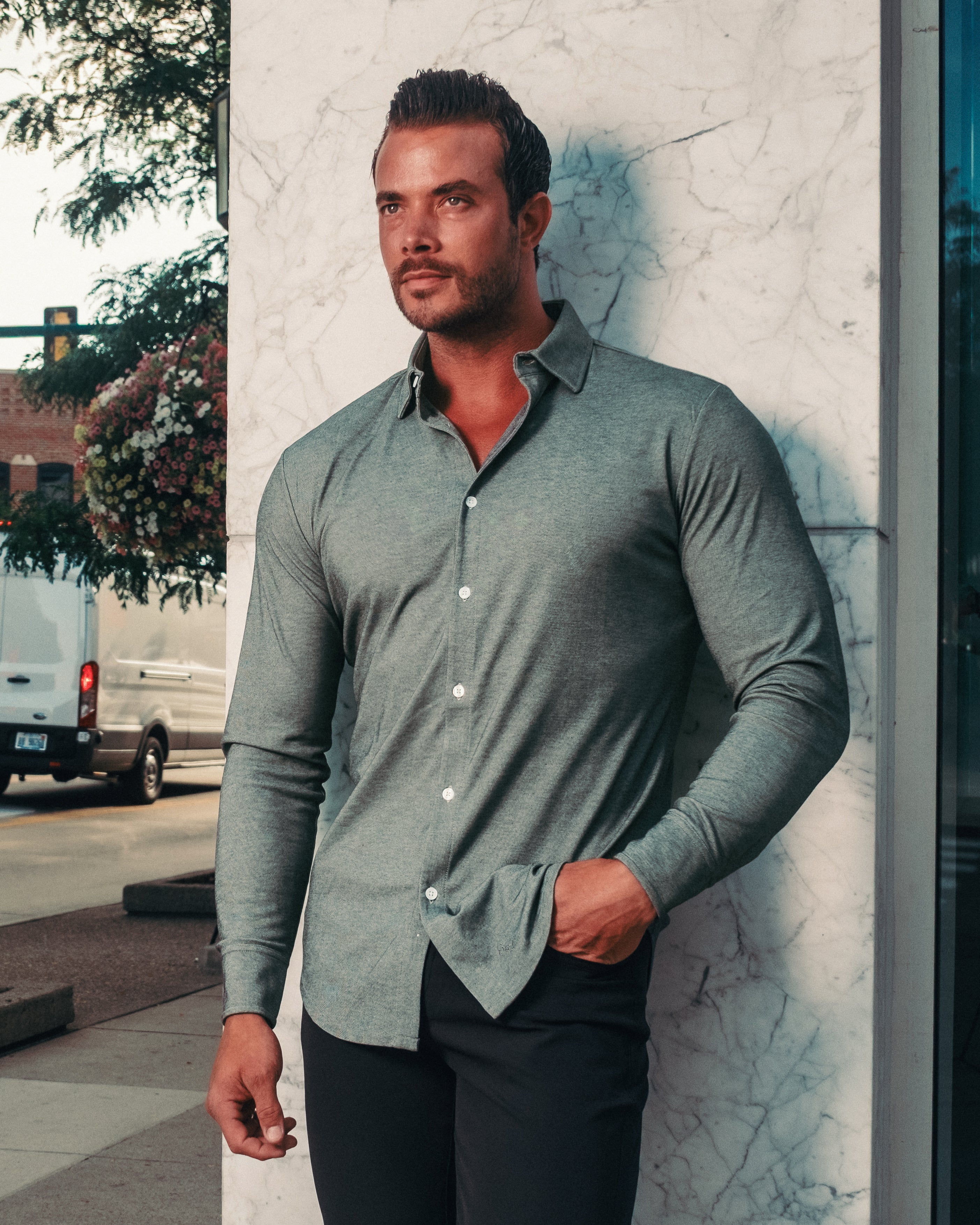 "The Grover" Olive Pique Button Down