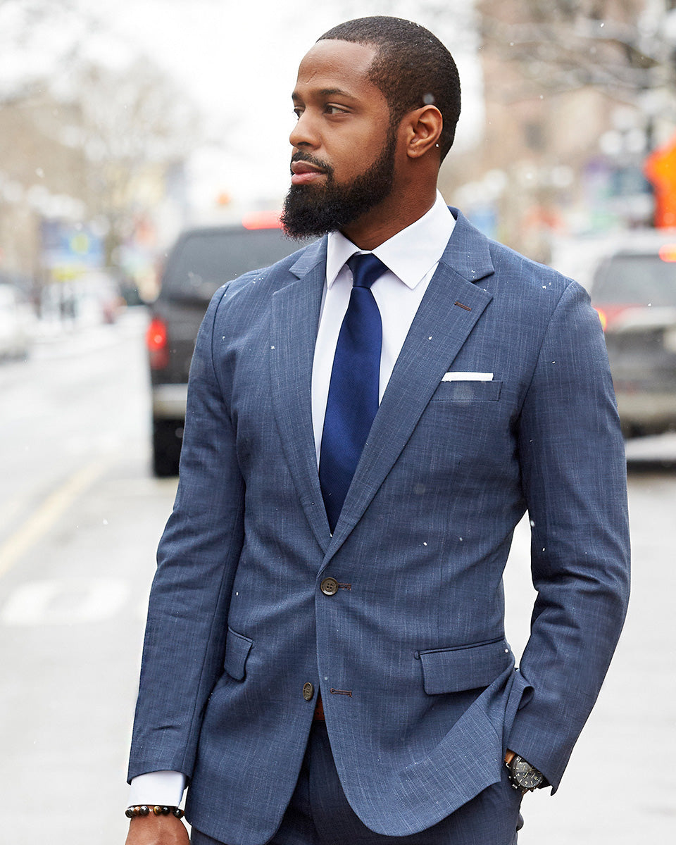 Athletic Fit Stretch Suit - Heathered Blue