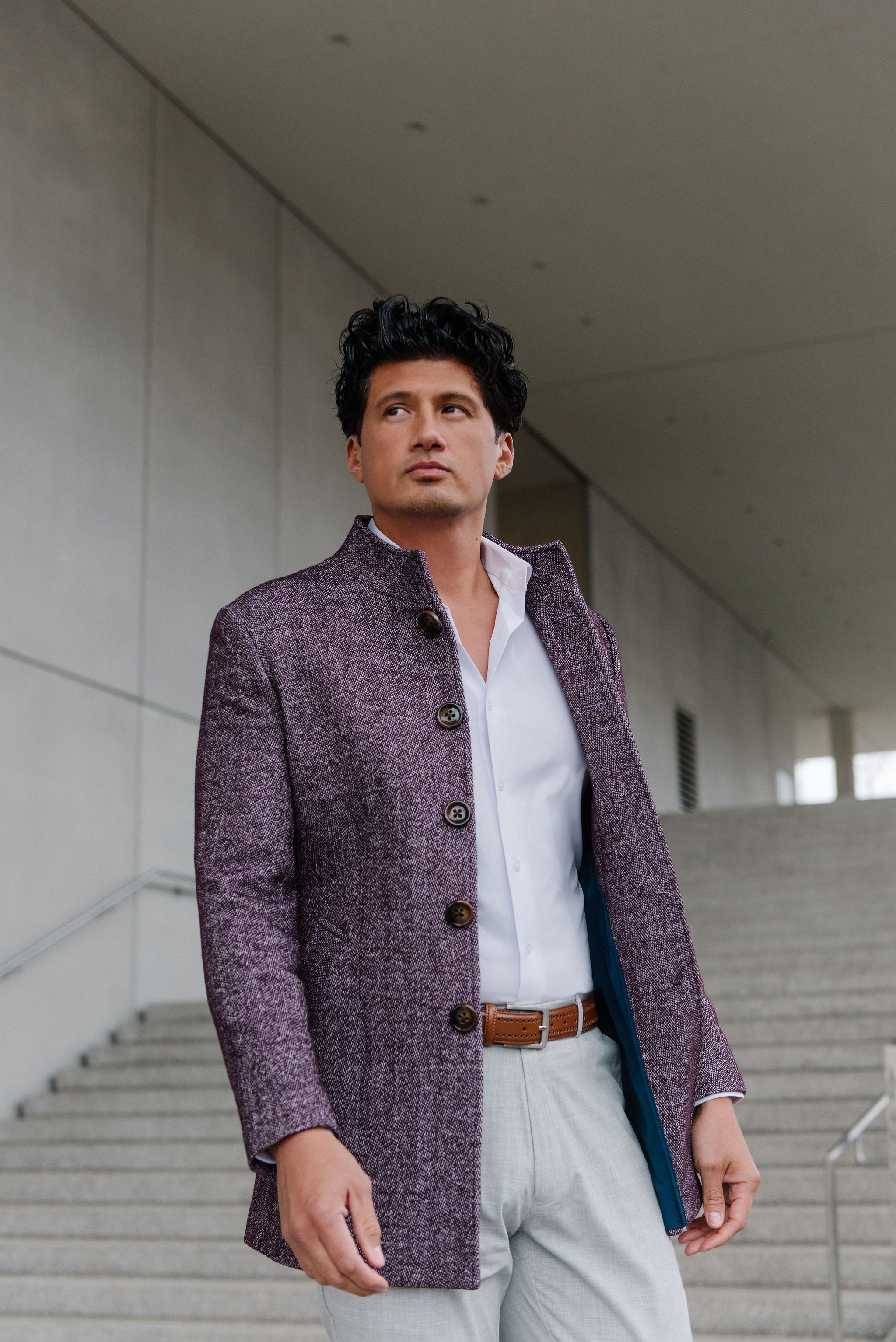 Maroon Herringbone Overcoat