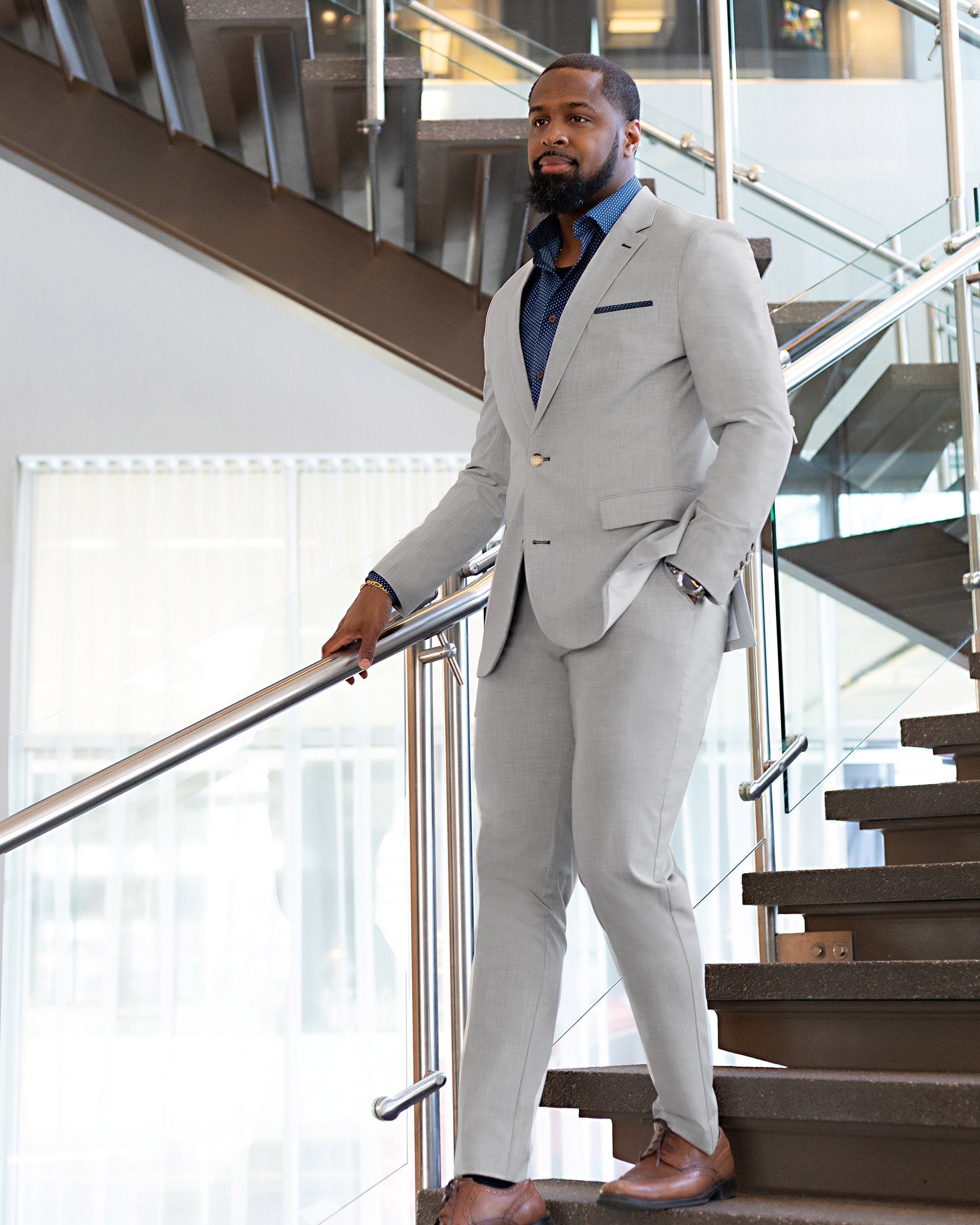 Athletic Fit Stretch Blazer - Lightweight Heathered Light Grey