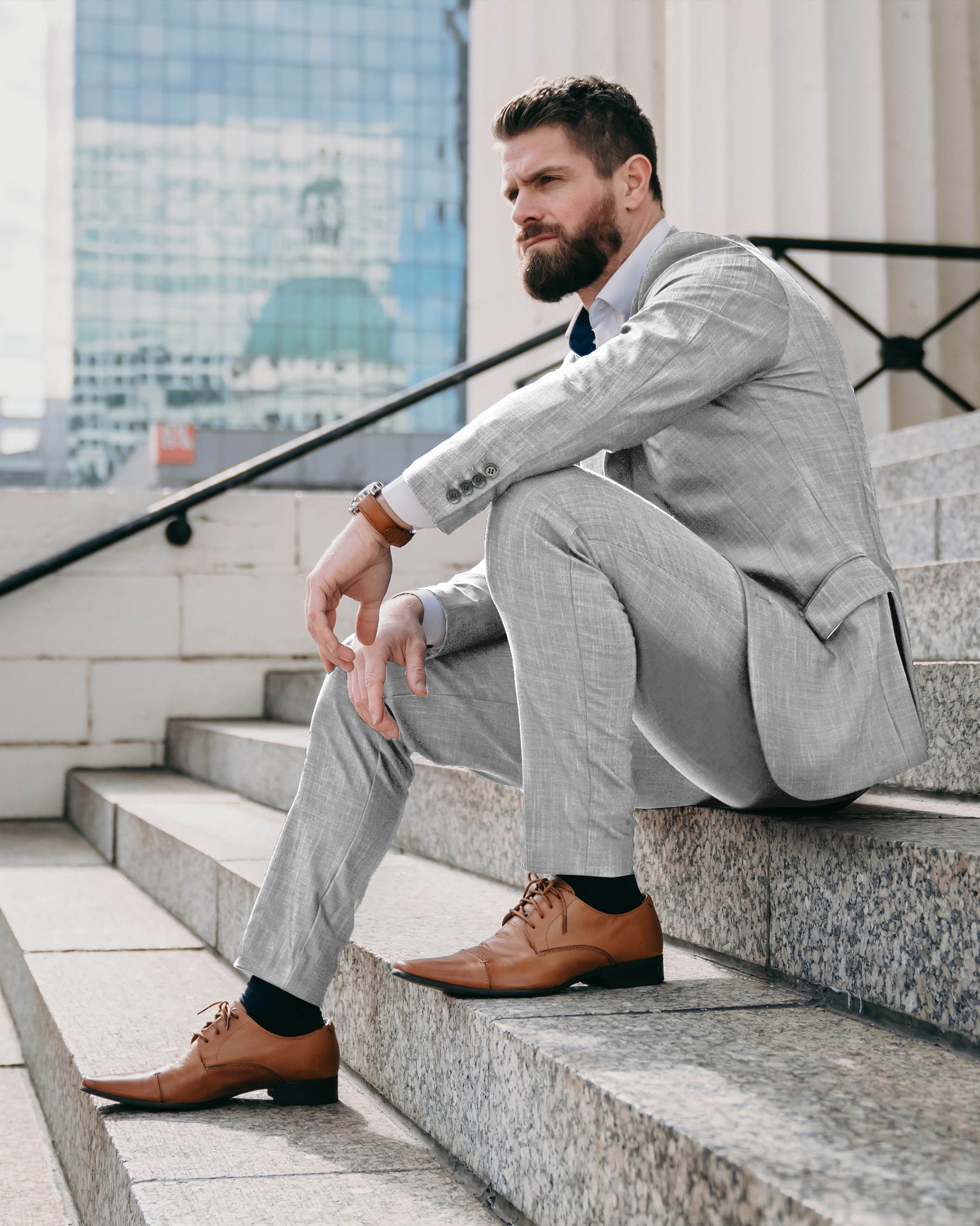 Athletic Fit Stretch Blazer - Lightweight Heathered Light Grey