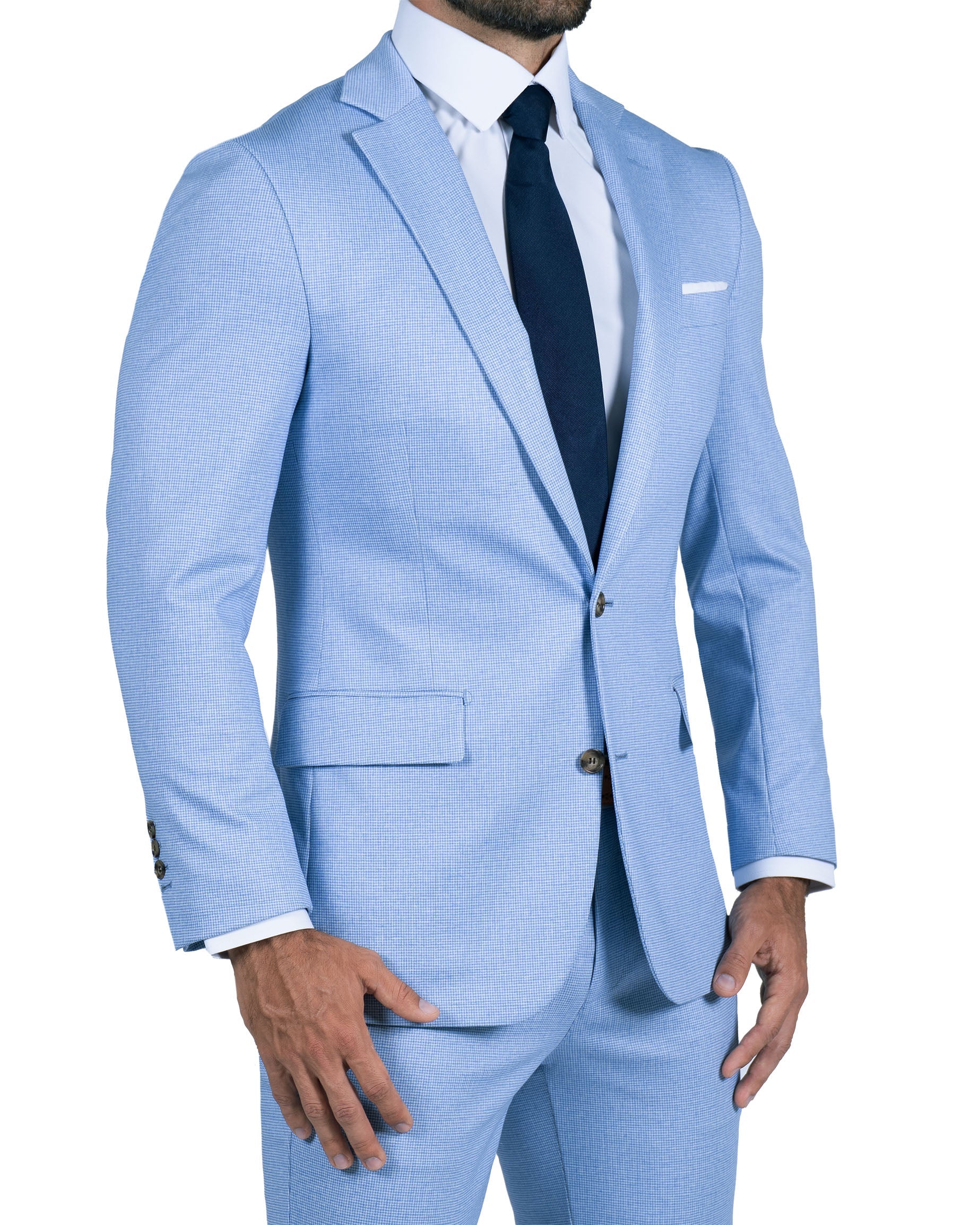 Athletic Fit Stretch Blazer - Light Blue Mini Houndstooth