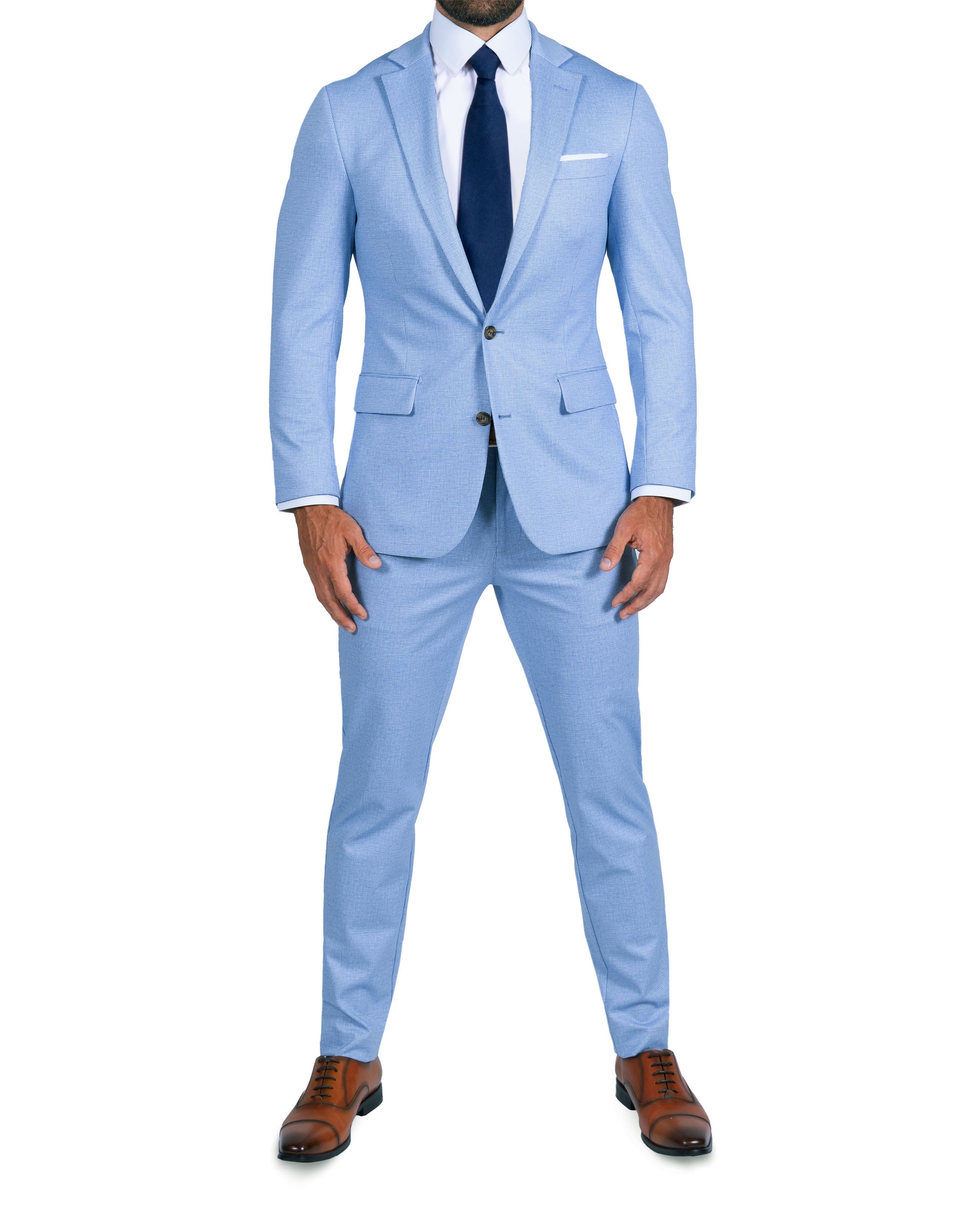 Athletic Fit Stretch Suit Pants - Light Blue Mini Houndstooth