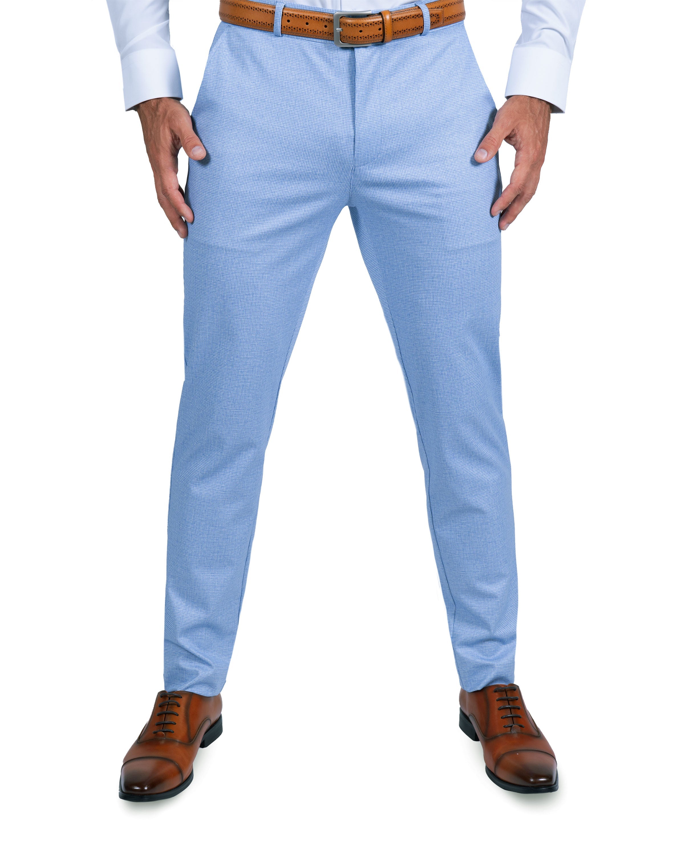 Athletic Fit Stretch Suit Pants - Light Blue Mini Houndstooth