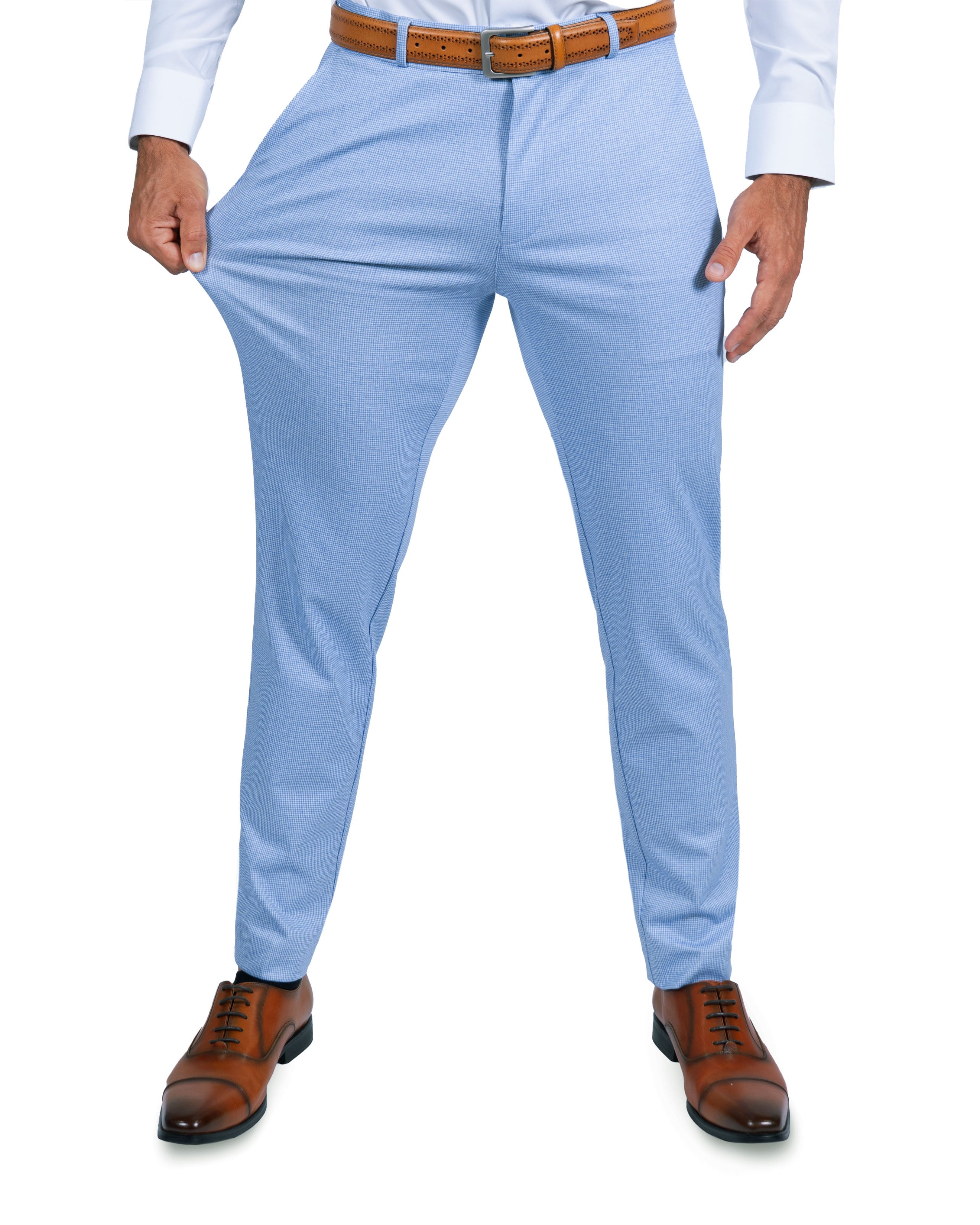 Athletic Fit Stretch Suit Pants - Light Blue Mini Houndstooth