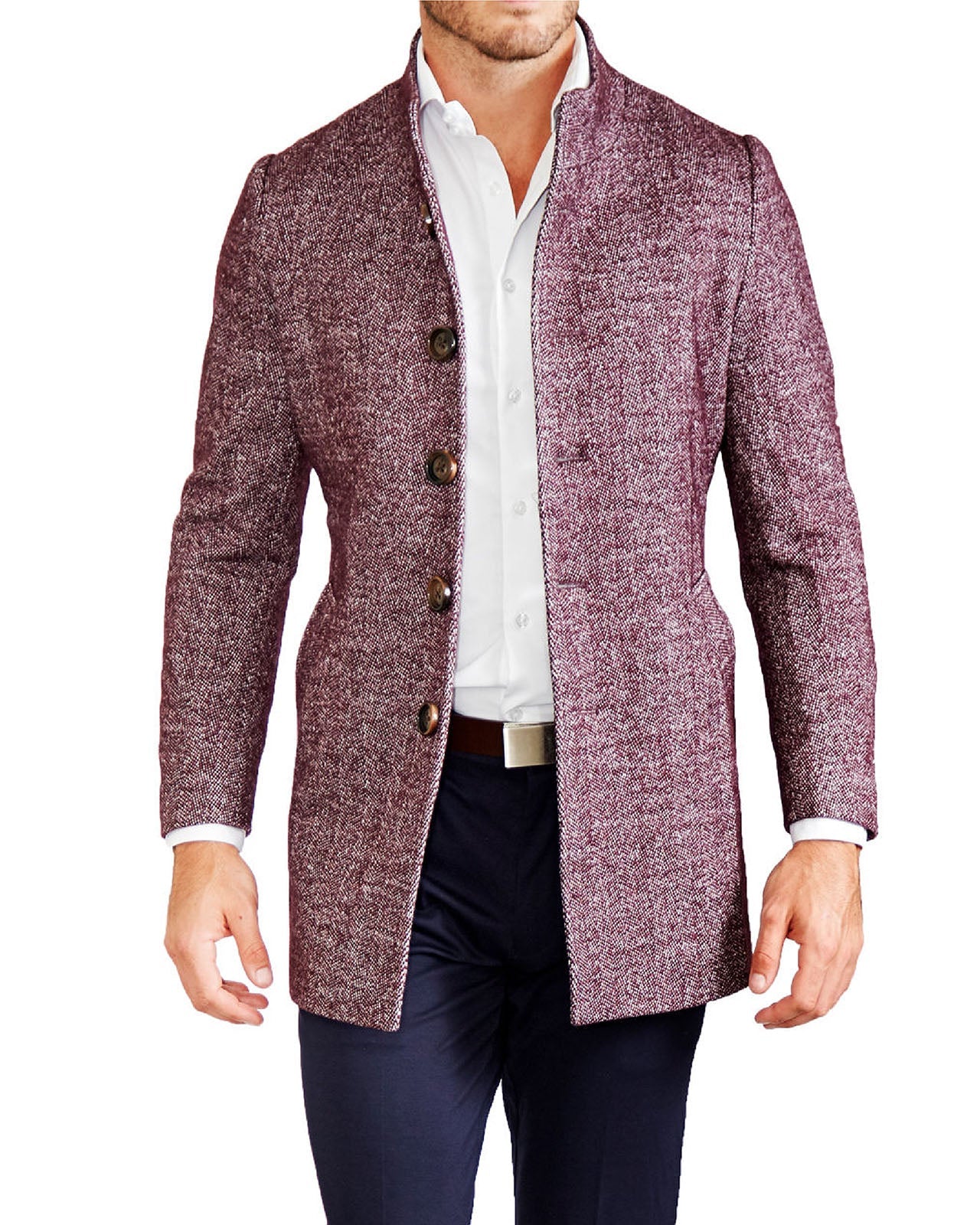Maroon Herringbone Overcoat