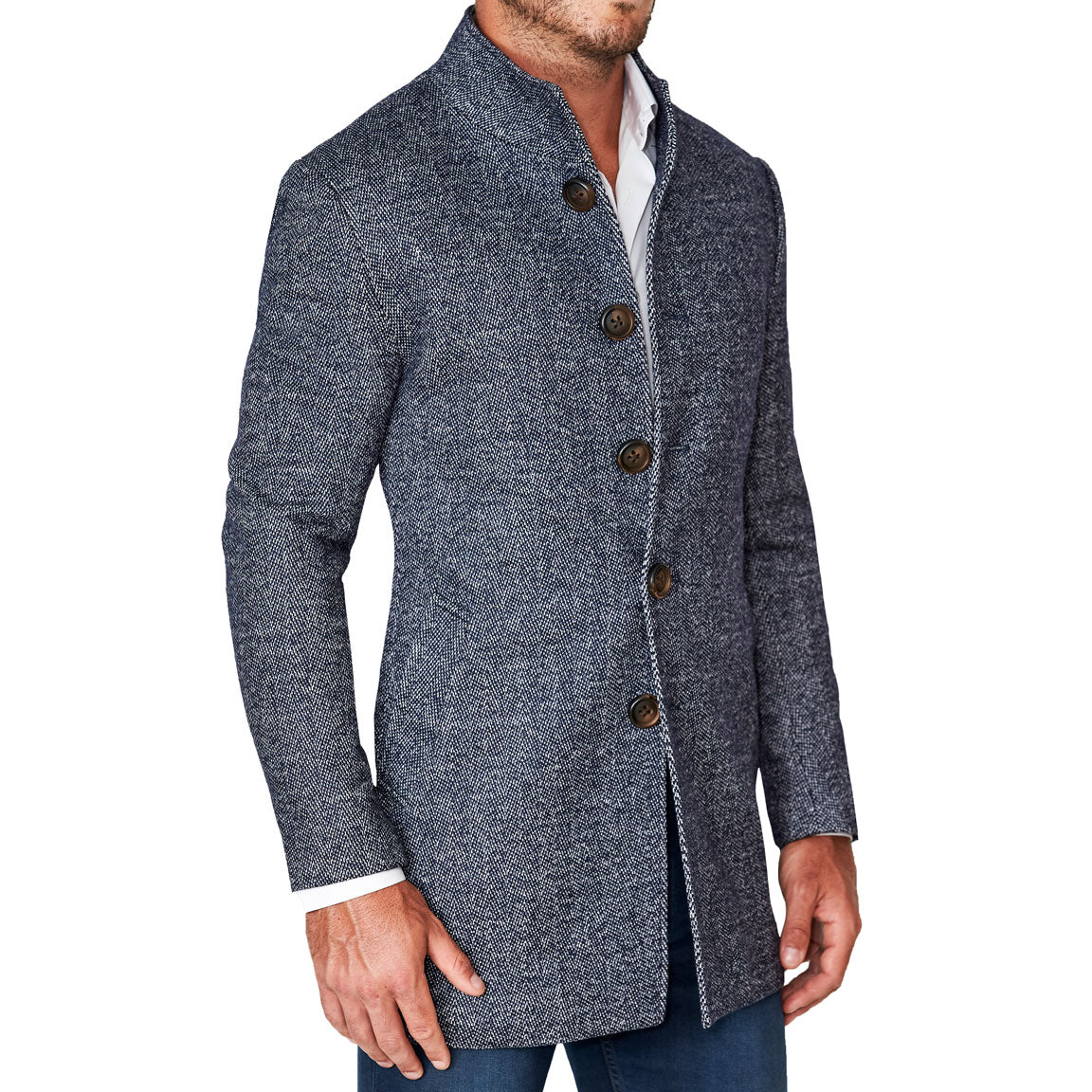 Navy Open Button Overcoat