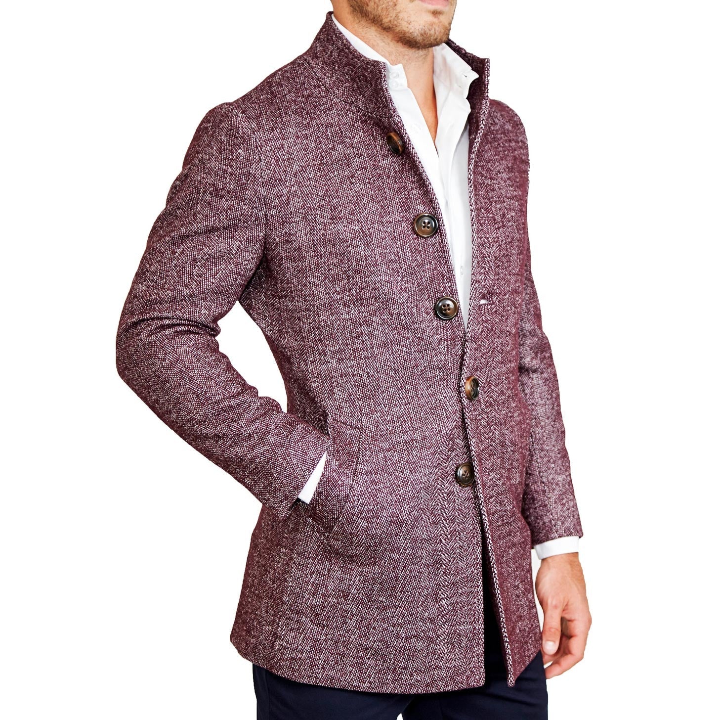 Maroon Herringbone Overcoat