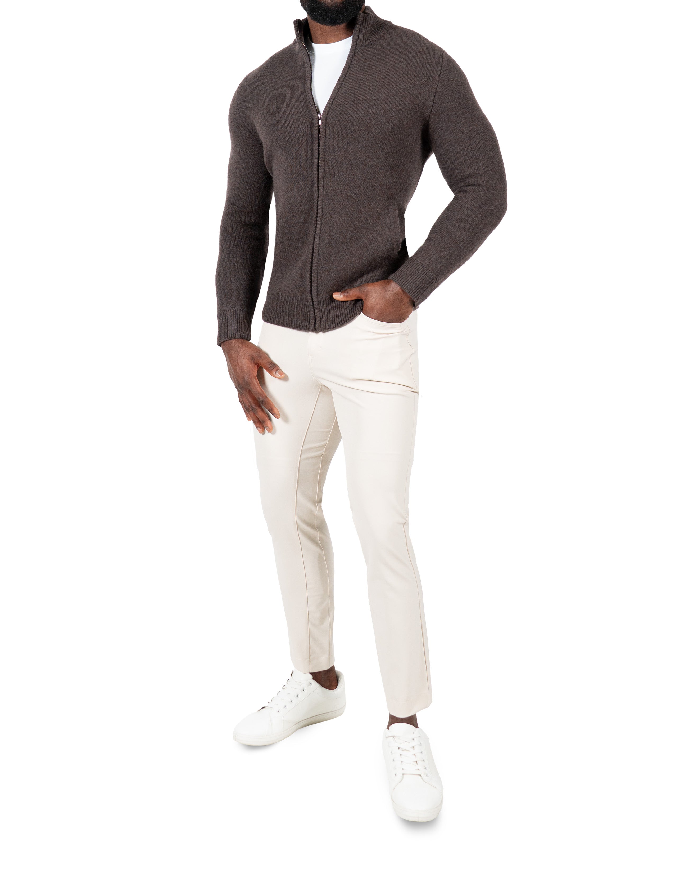 Knit Sweater Bomber - Brown