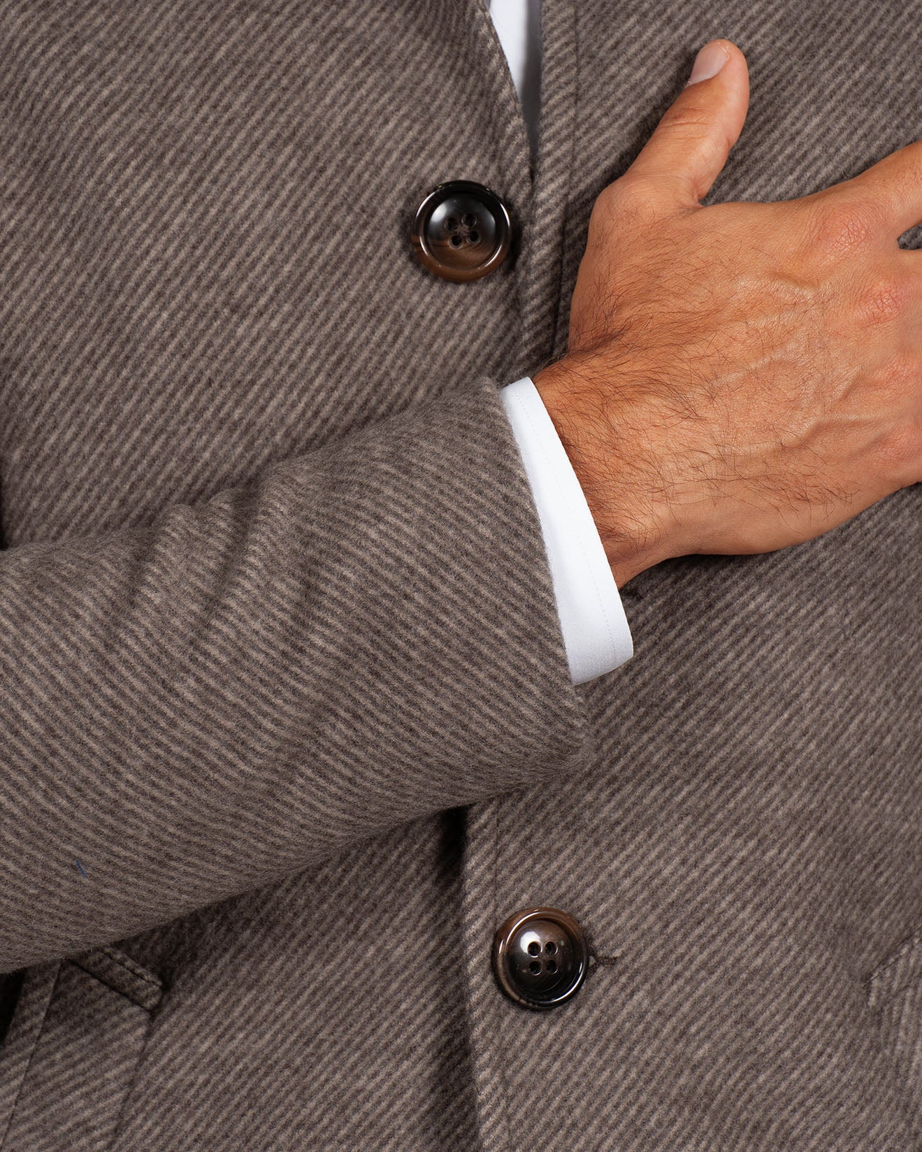 Open Button Overcoat - Brushed Brown & Taupe