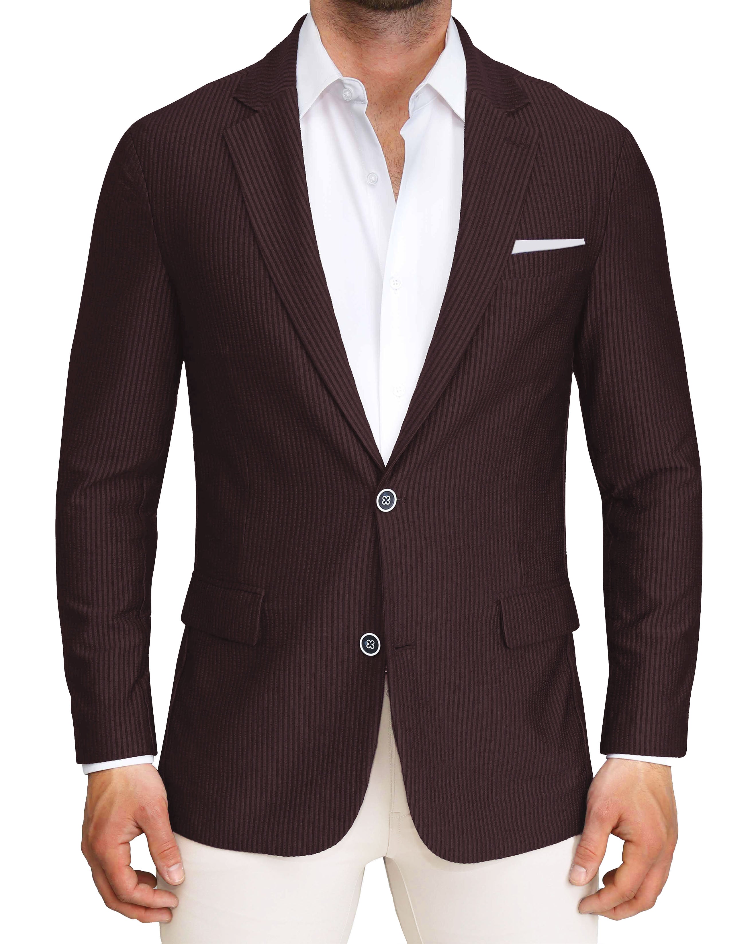 Athletic Fit Stretch Blazer - Plum Seersucker