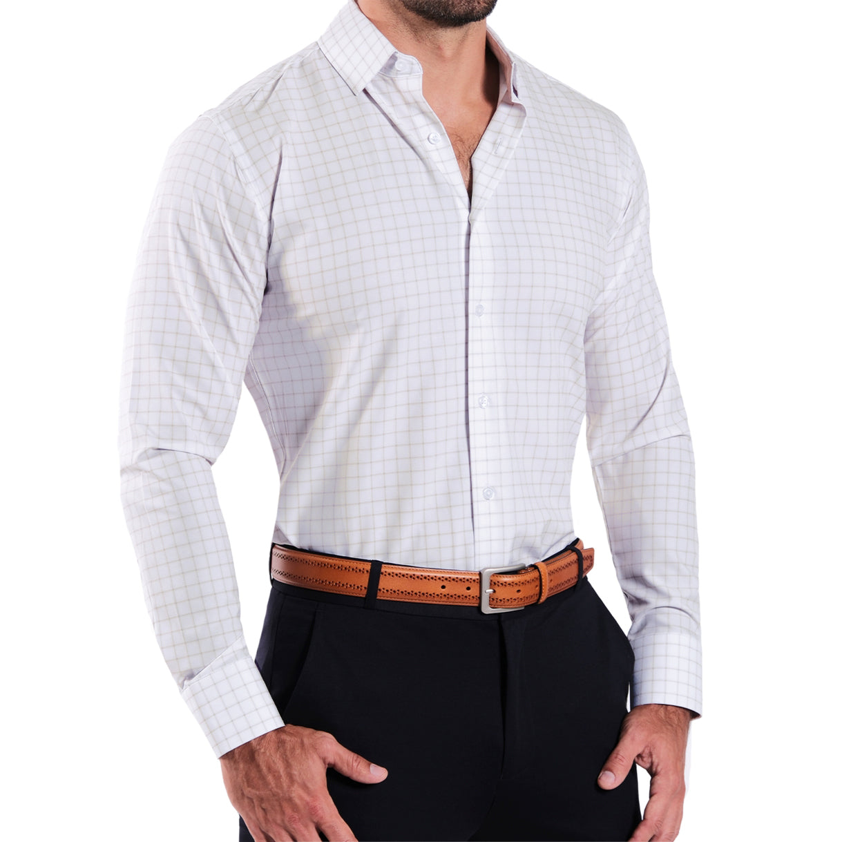"The Shore" White with Tan Windowpane