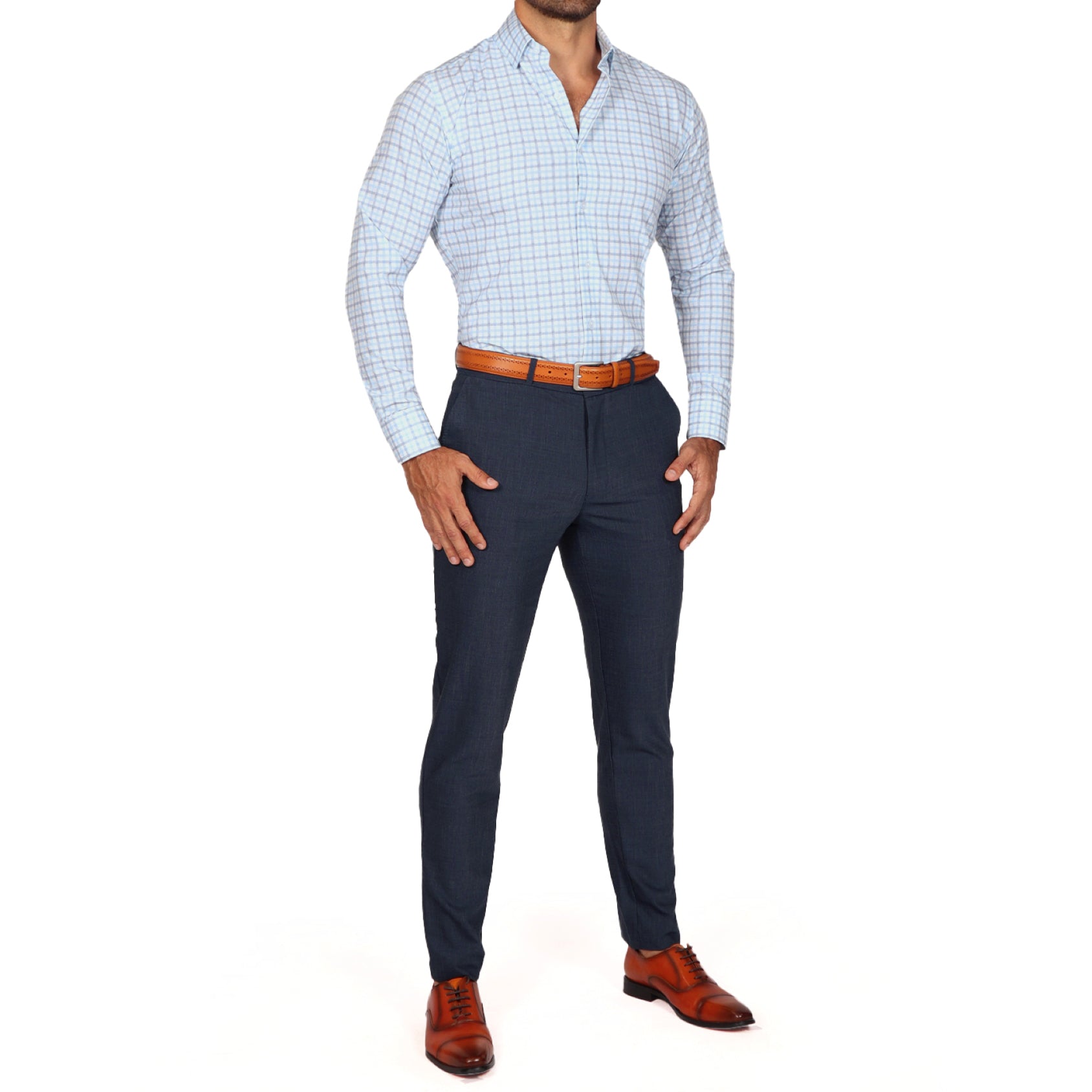 "The Sidney" Light Blue, White & Navy Faded Check