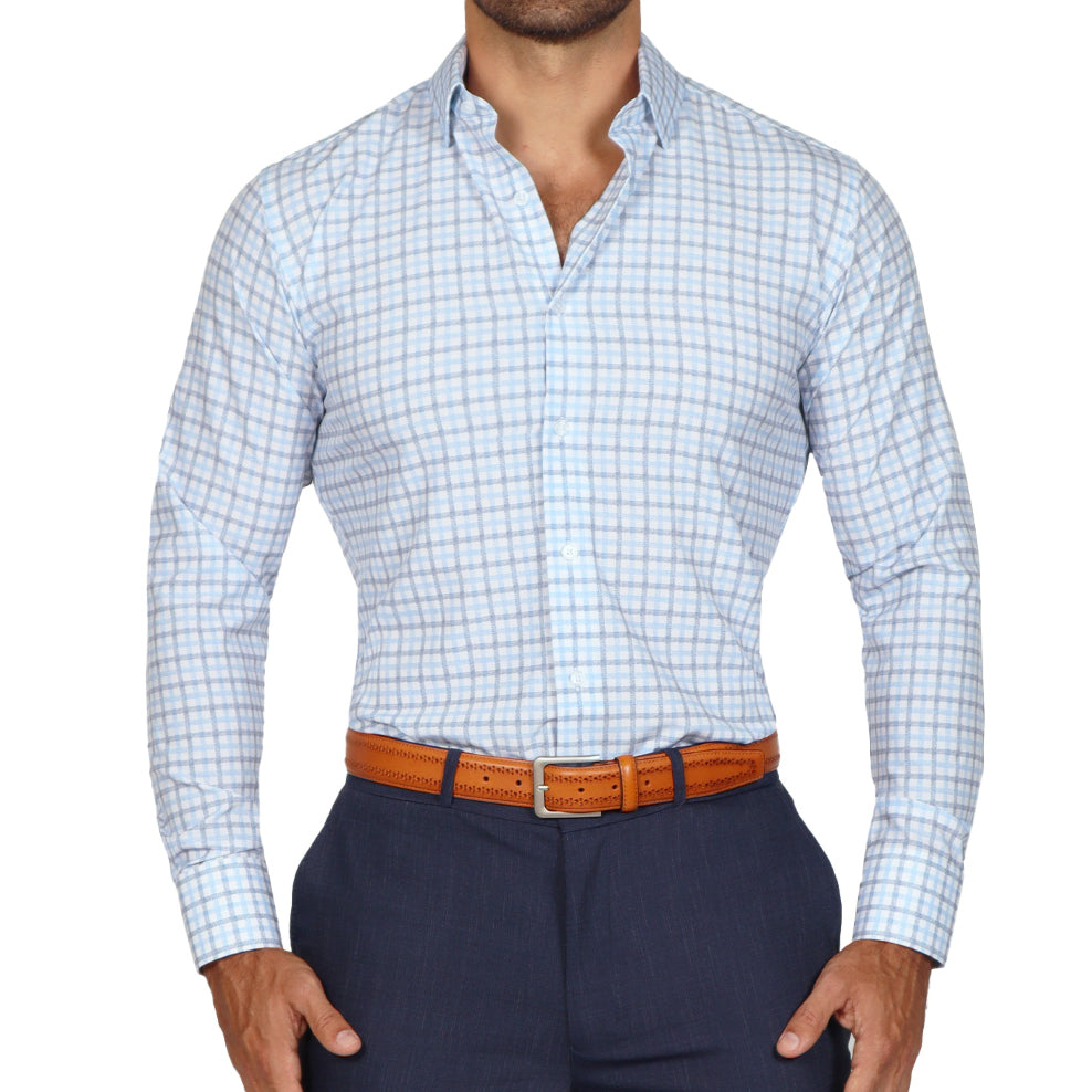"The Sidney" Light Blue, White & Navy Faded Check
