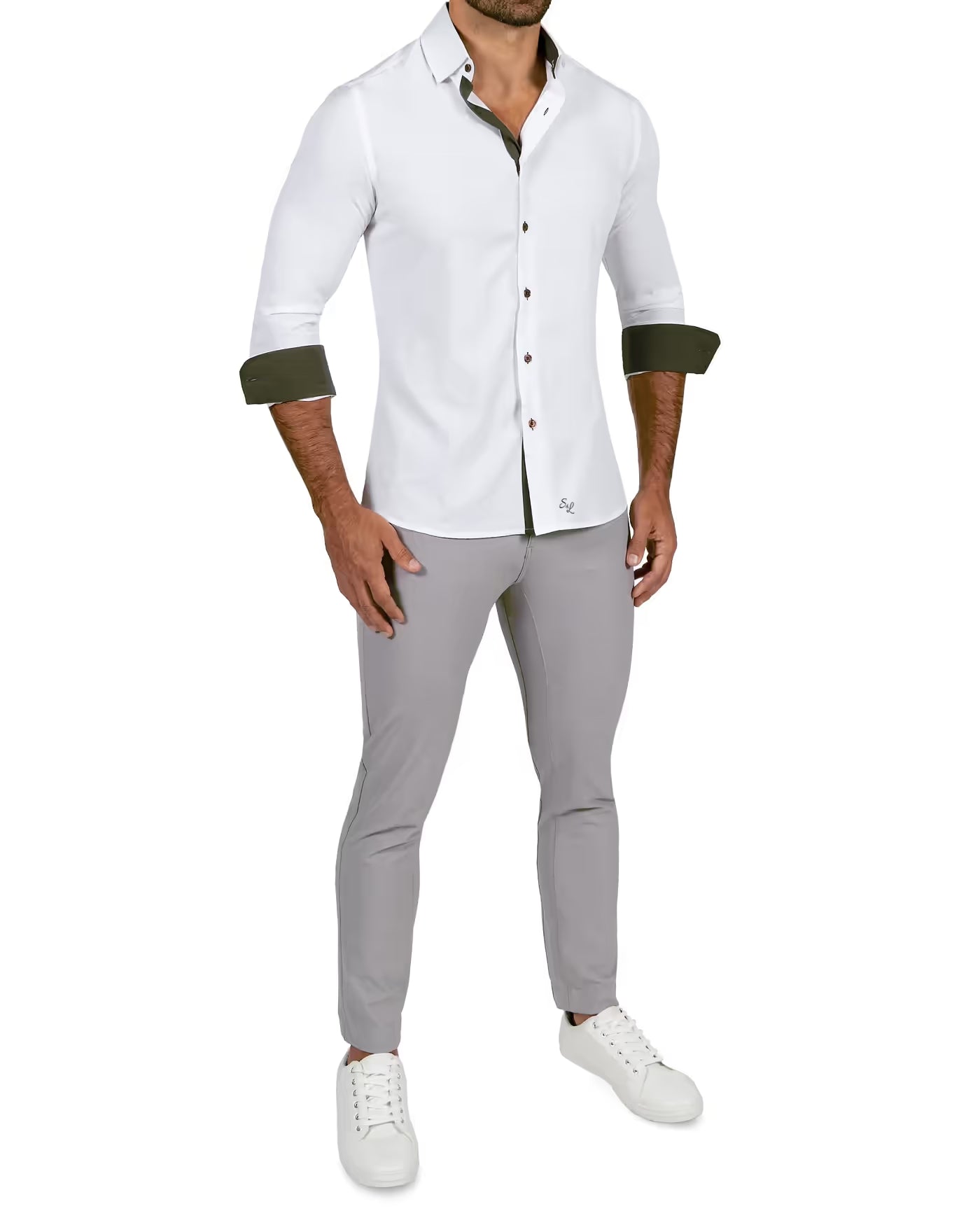 "The Smokey" Solid White With Olive Accents