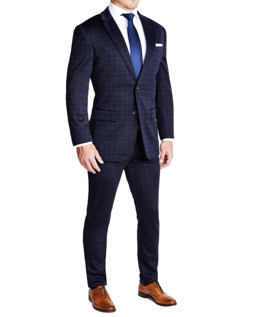 Athletic Fit Stretch Blazer - Blue Plaid