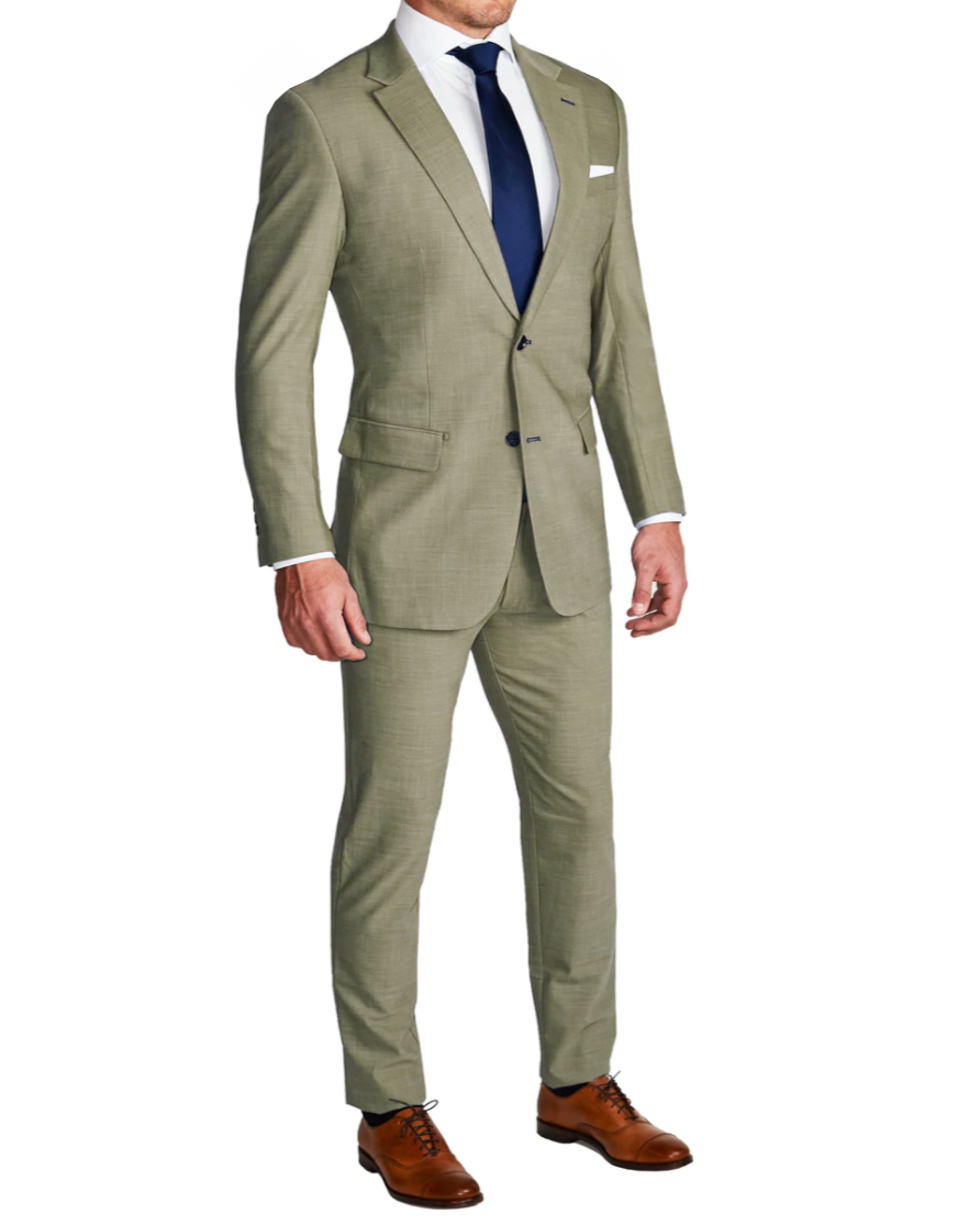 Athletic Fit Stretch Suit - Heathered Olive
