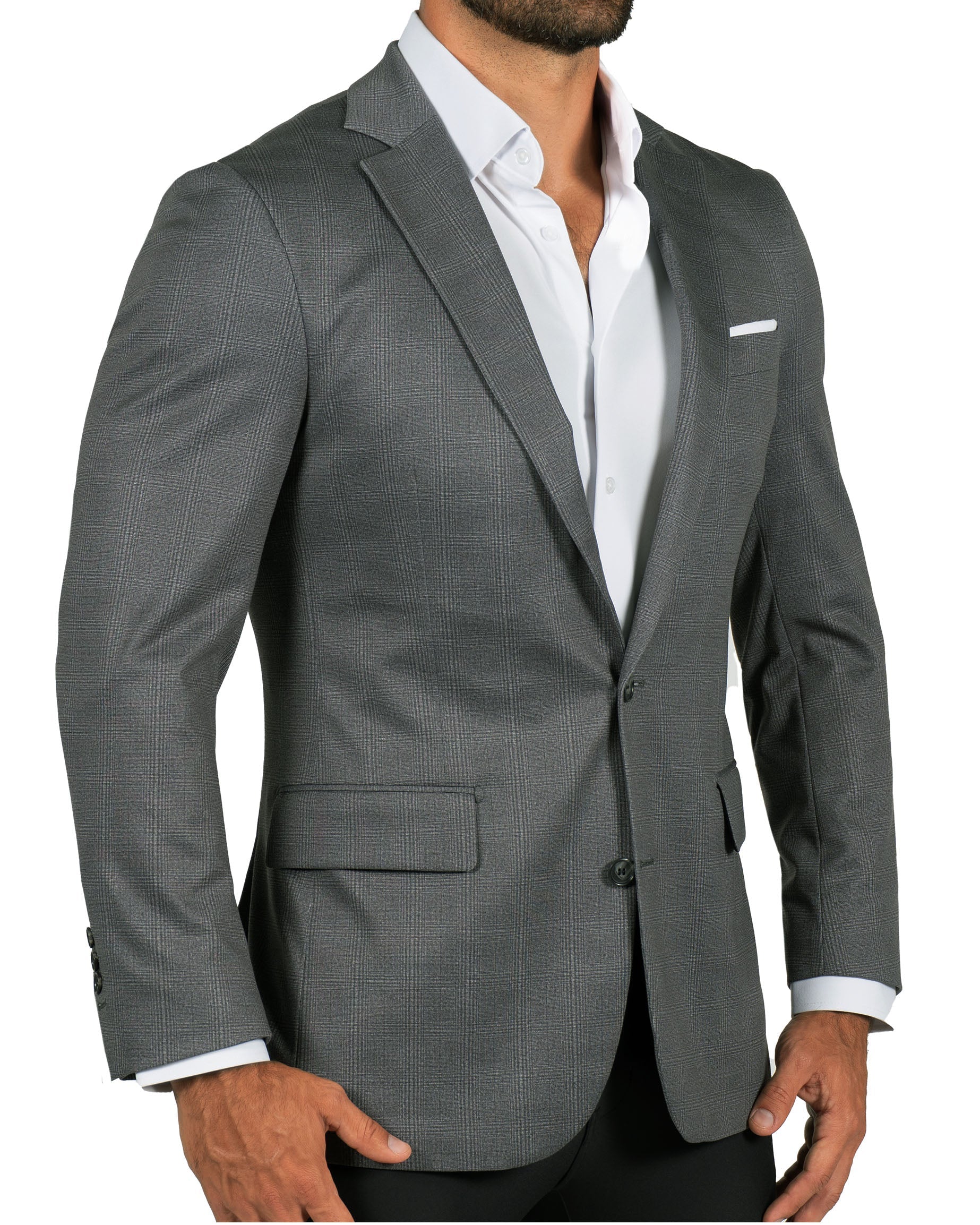 Athletic Fit Stretch Blazer - Shadow Grey Plaid