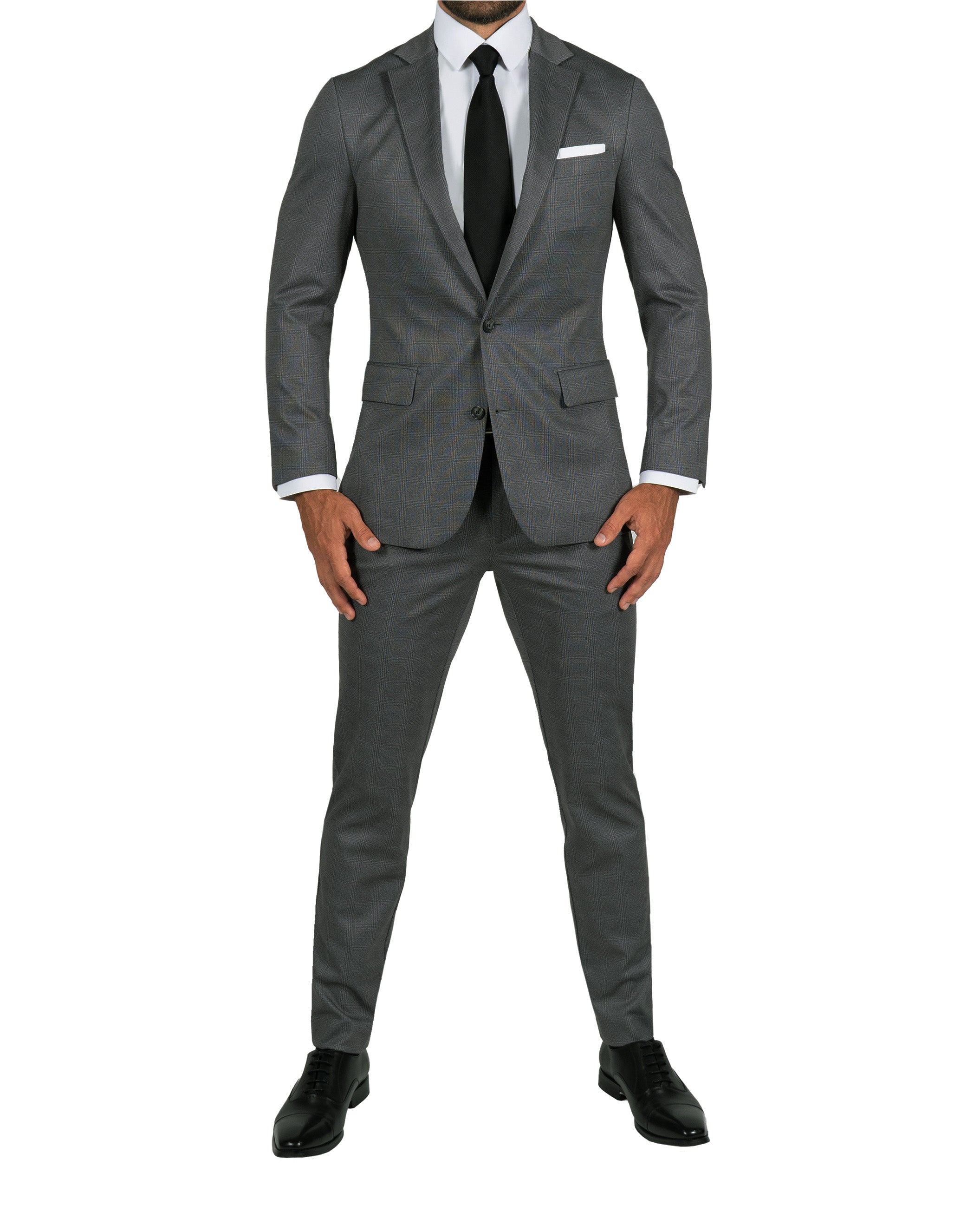 Athletic Fit Stretch Suit Pants - Shadow Grey Plaid