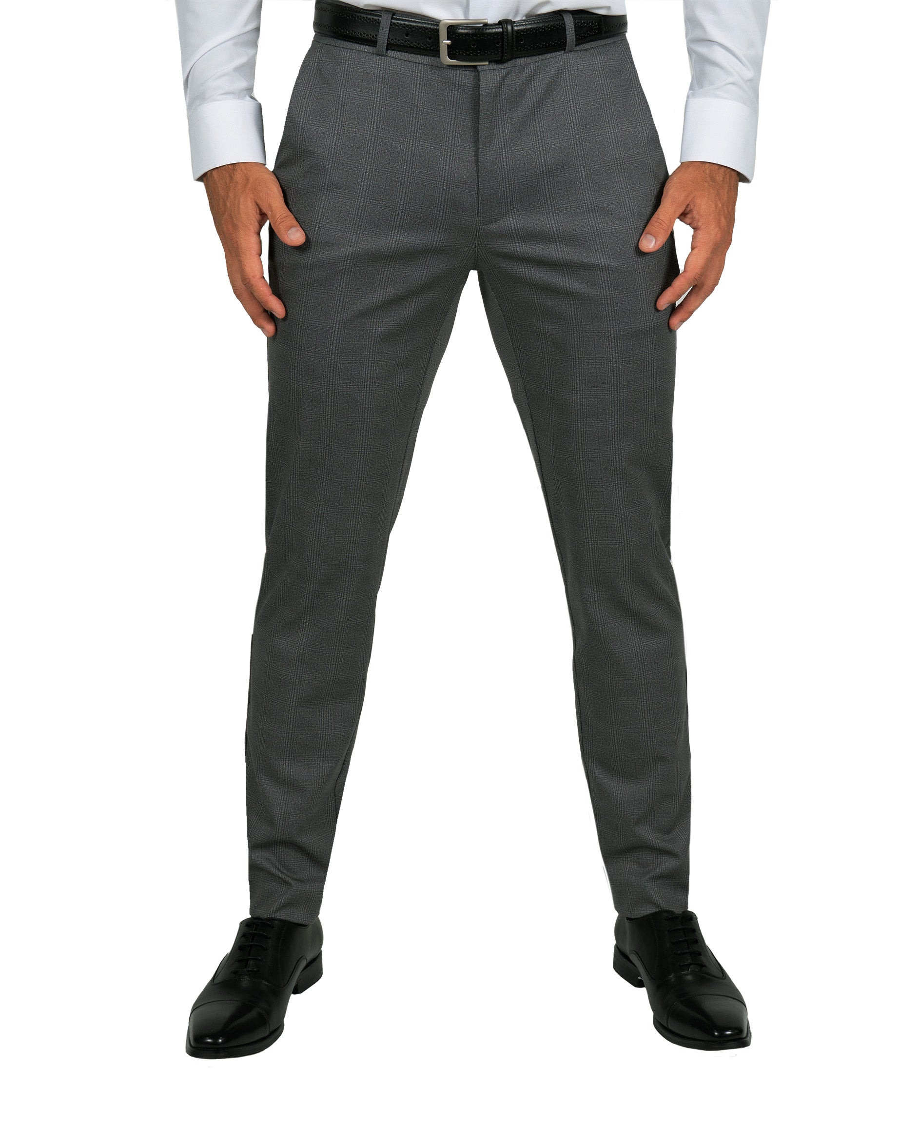 Athletic Fit Stretch Suit Pants - Shadow Grey Plaid