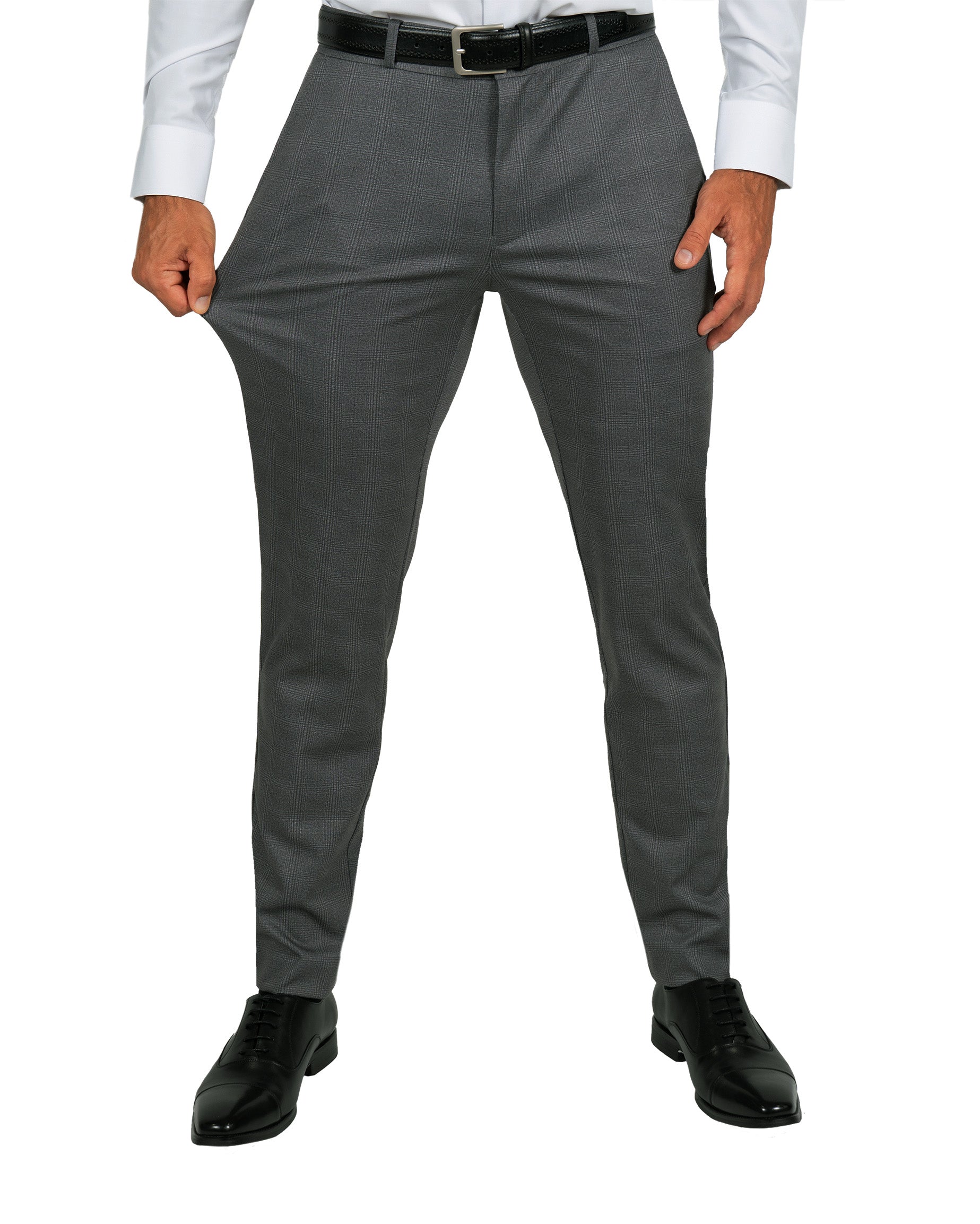 Athletic Fit Stretch Suit Pants - Shadow Grey Plaid