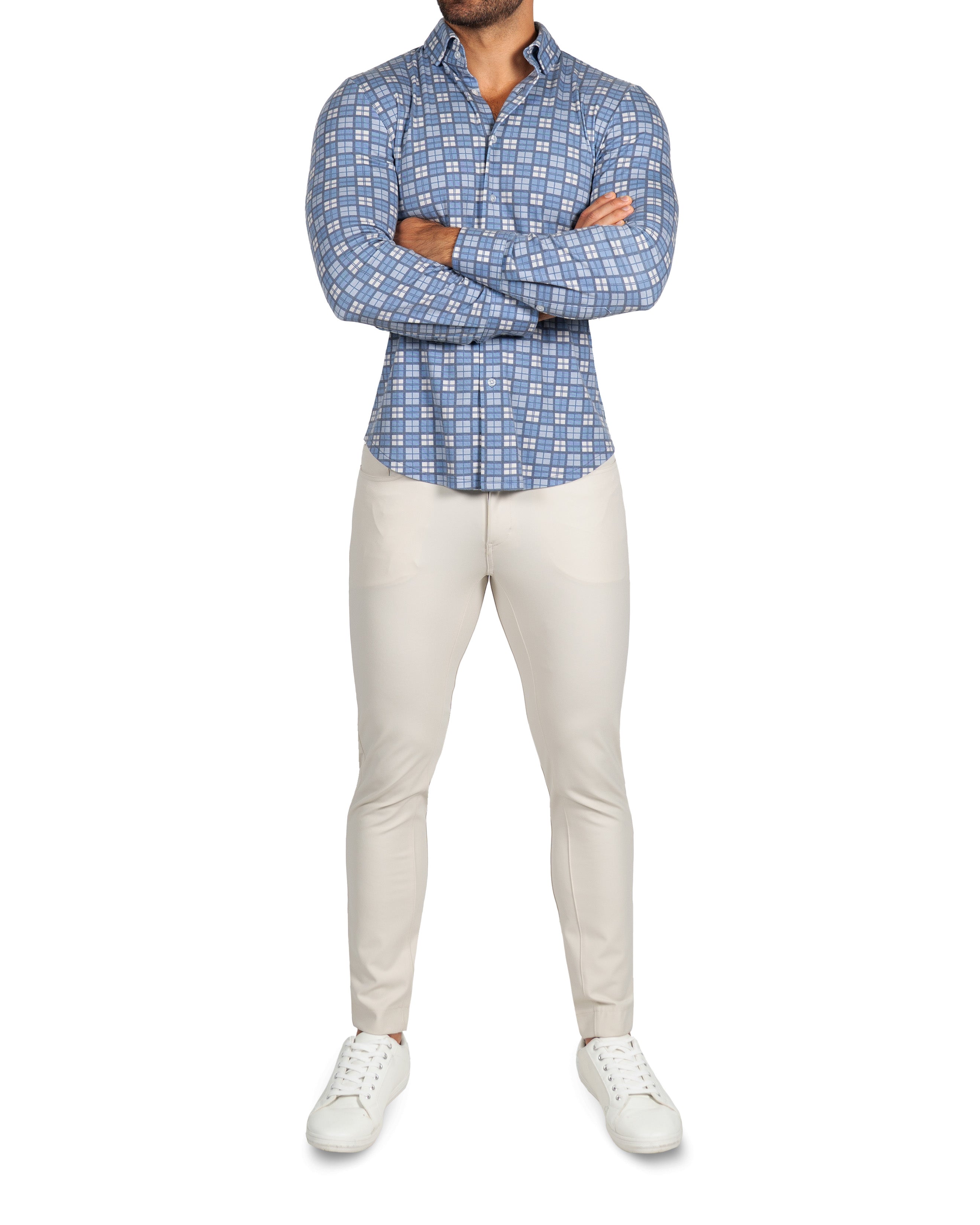 "The Ellis" Blue, Tan & Teal Plaid Button Down