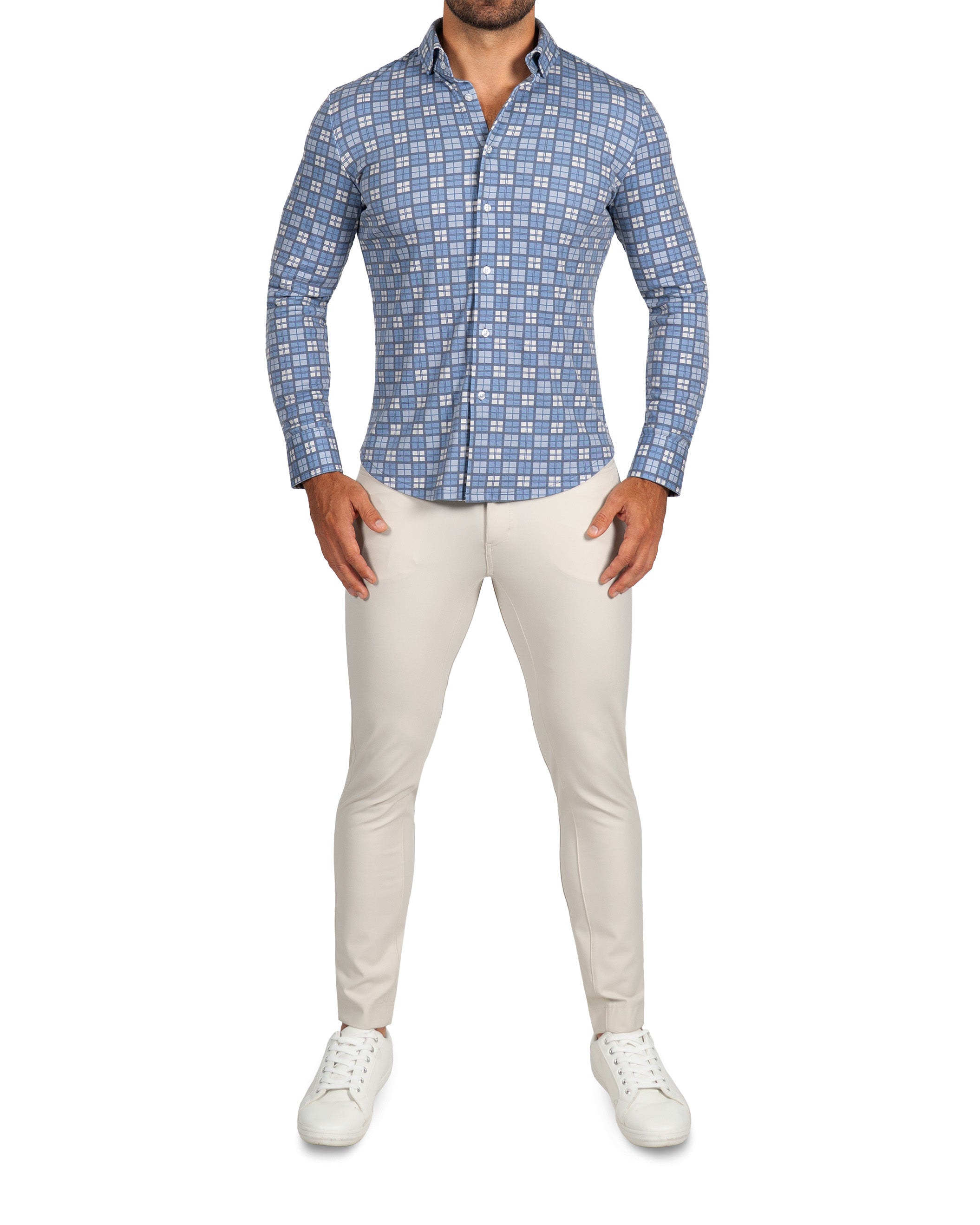 "The Ellis" Blue, Tan & Teal Plaid Button Down