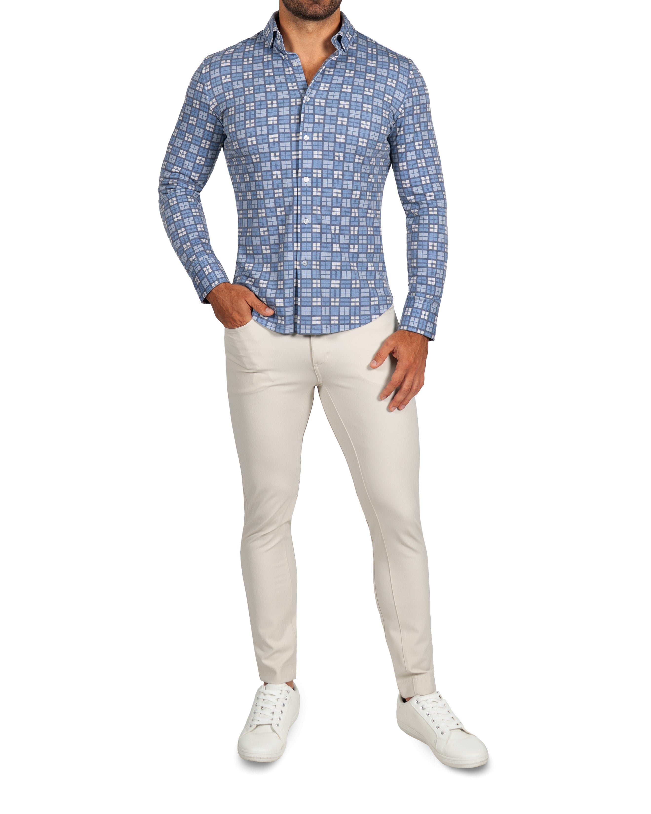 "The Ellis" Blue, Tan & Teal Plaid Button Down