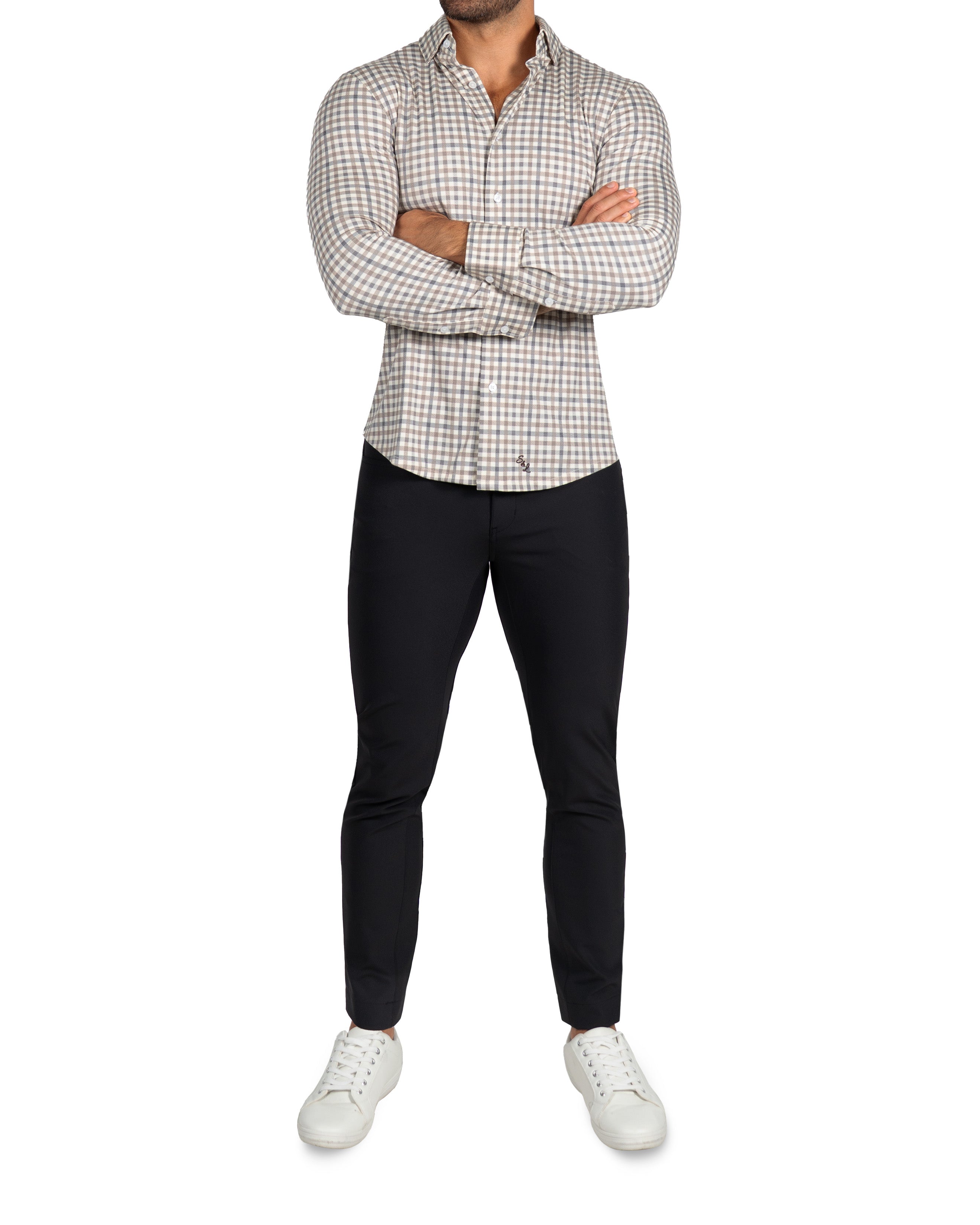 "The Palmer" Brown, Grey, and White Gingham Casual Button Down