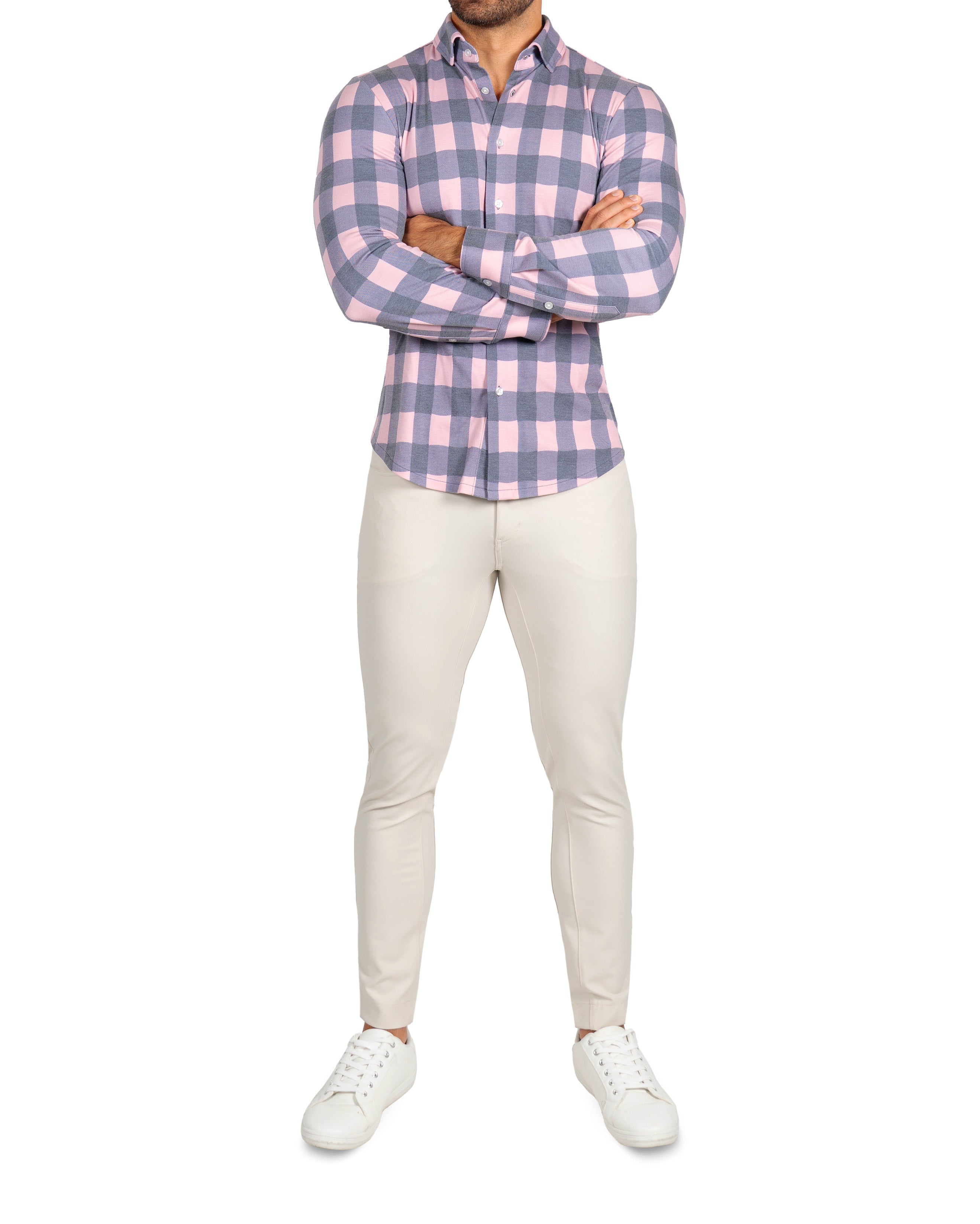 "The Summers" Pink & Navy Check Button Down