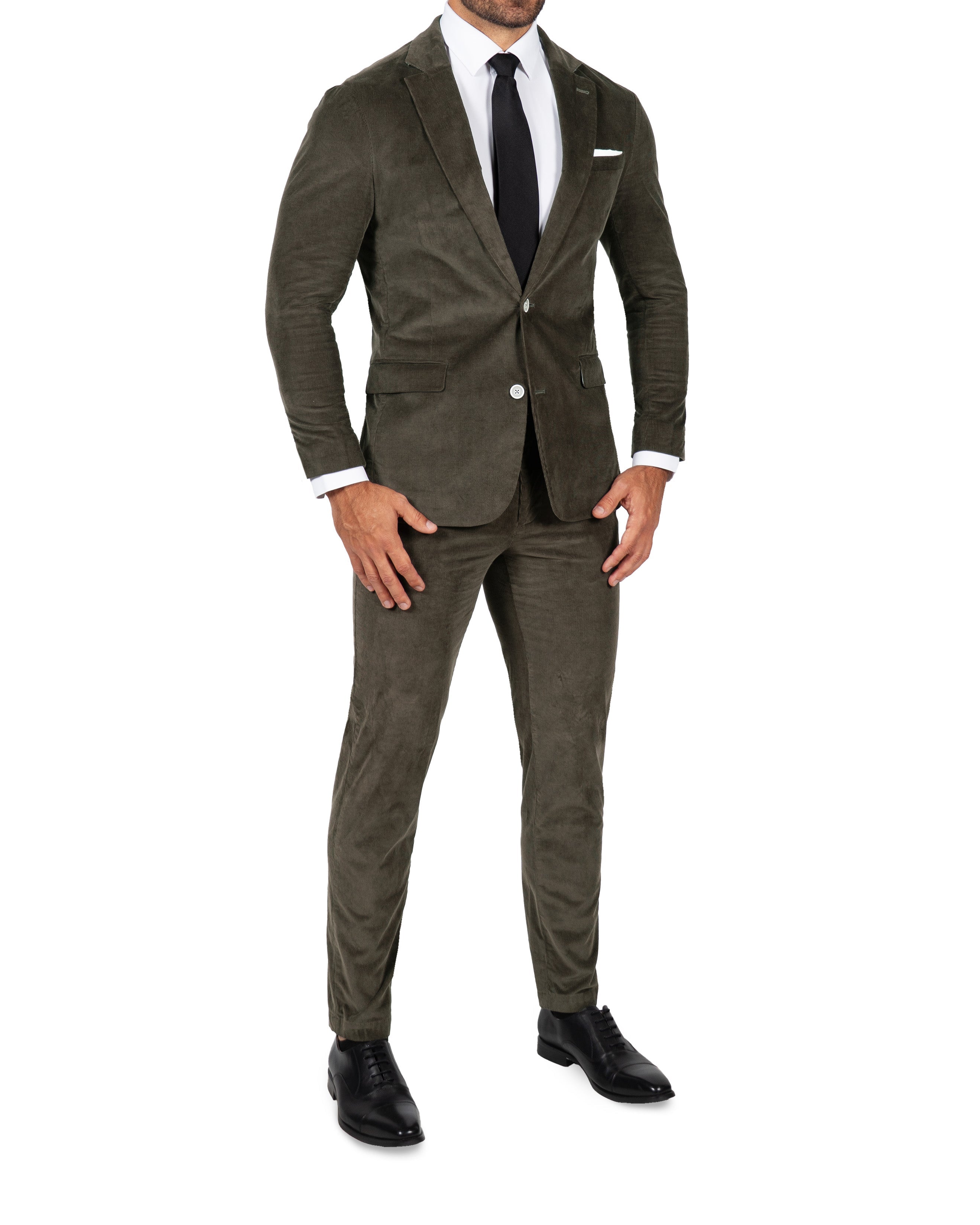 Corduroy Flat Front Waistband Pant - Dark Olive